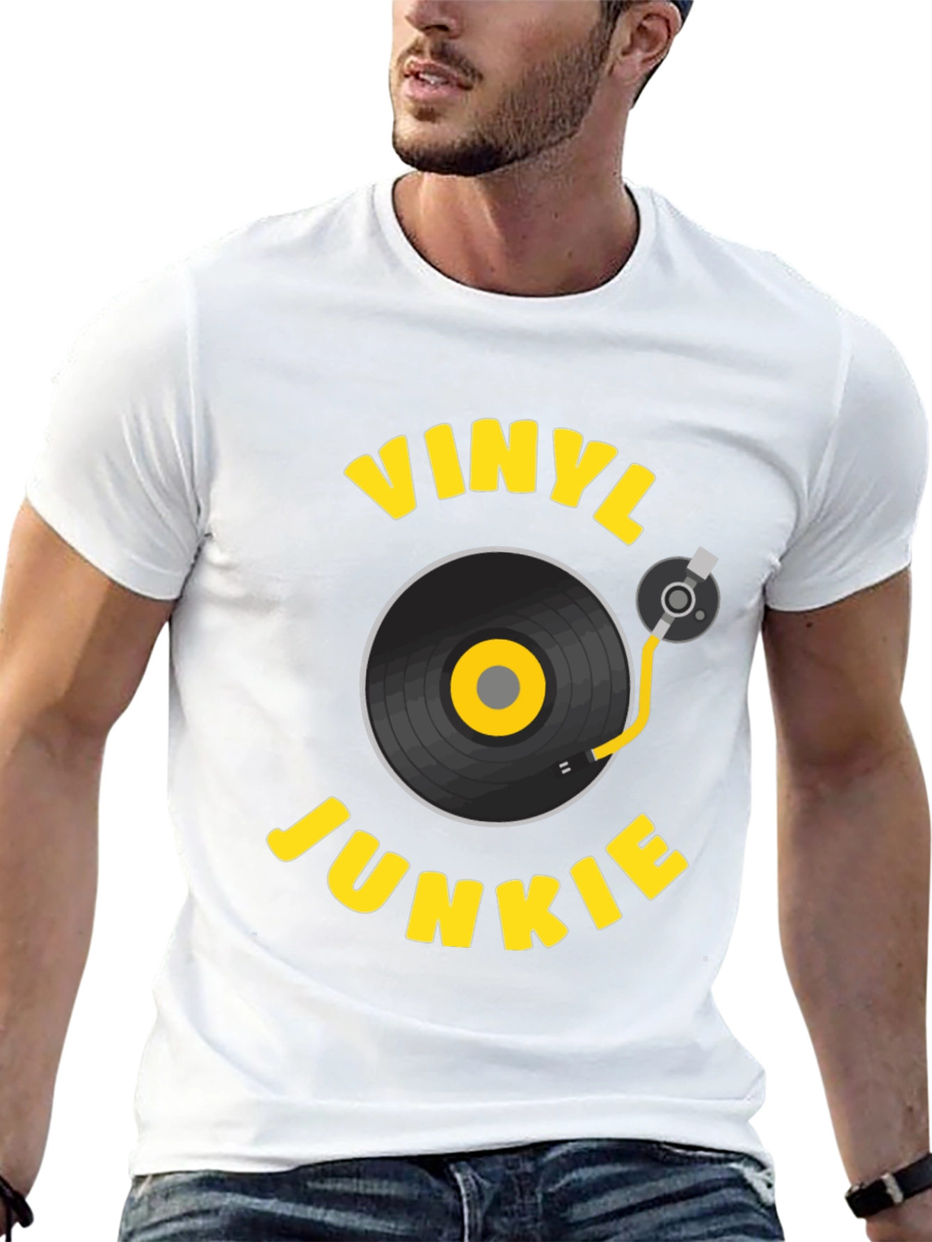 Vinyl Junkie Black Graphic Tee - Music Lover Shirt