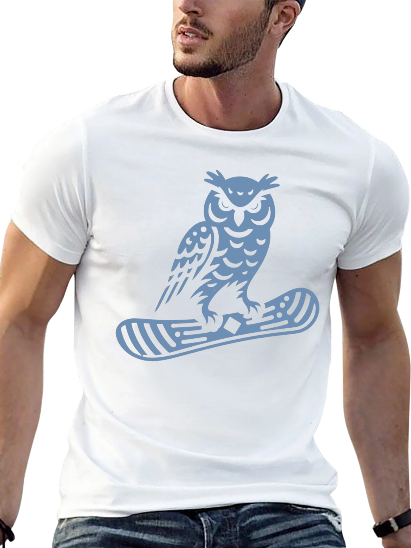 Owl Snowboard Graphic Tee - Black Cotton Casual T-Shirt