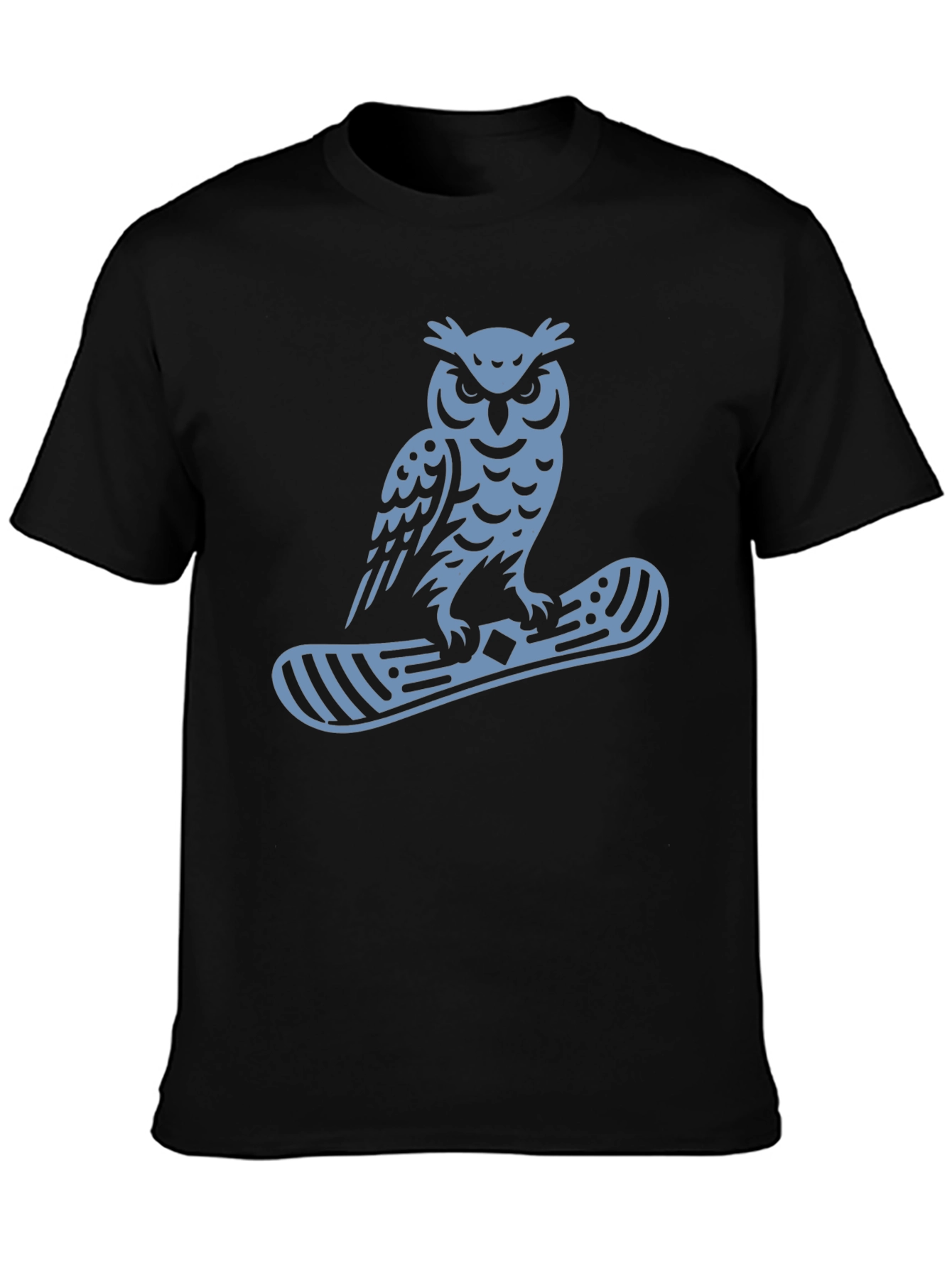 Owl Snowboard Graphic Tee - Black Cotton Casual T-Shirt