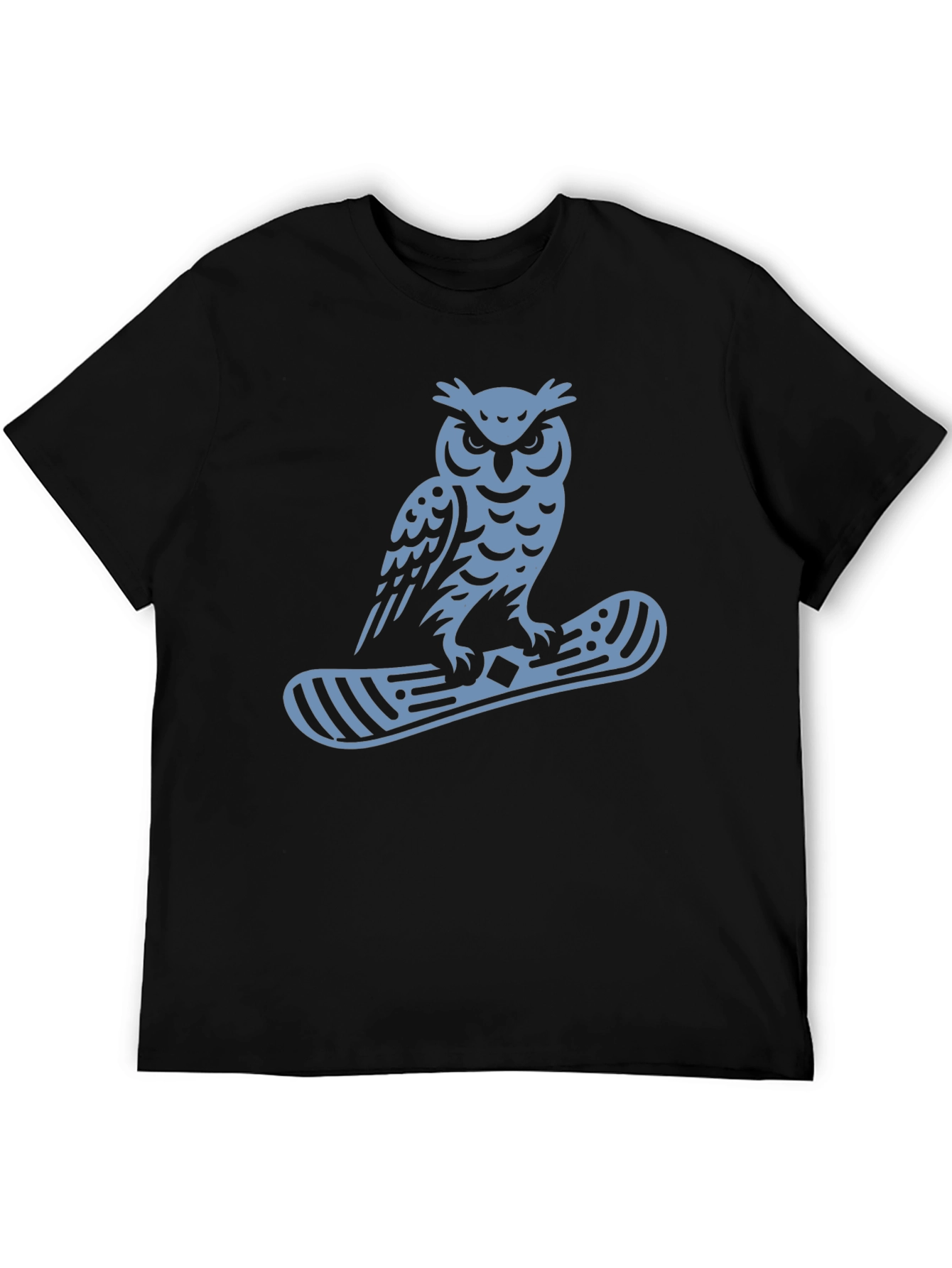 Owl Snowboard Graphic Tee - Black Cotton Casual T-Shirt
