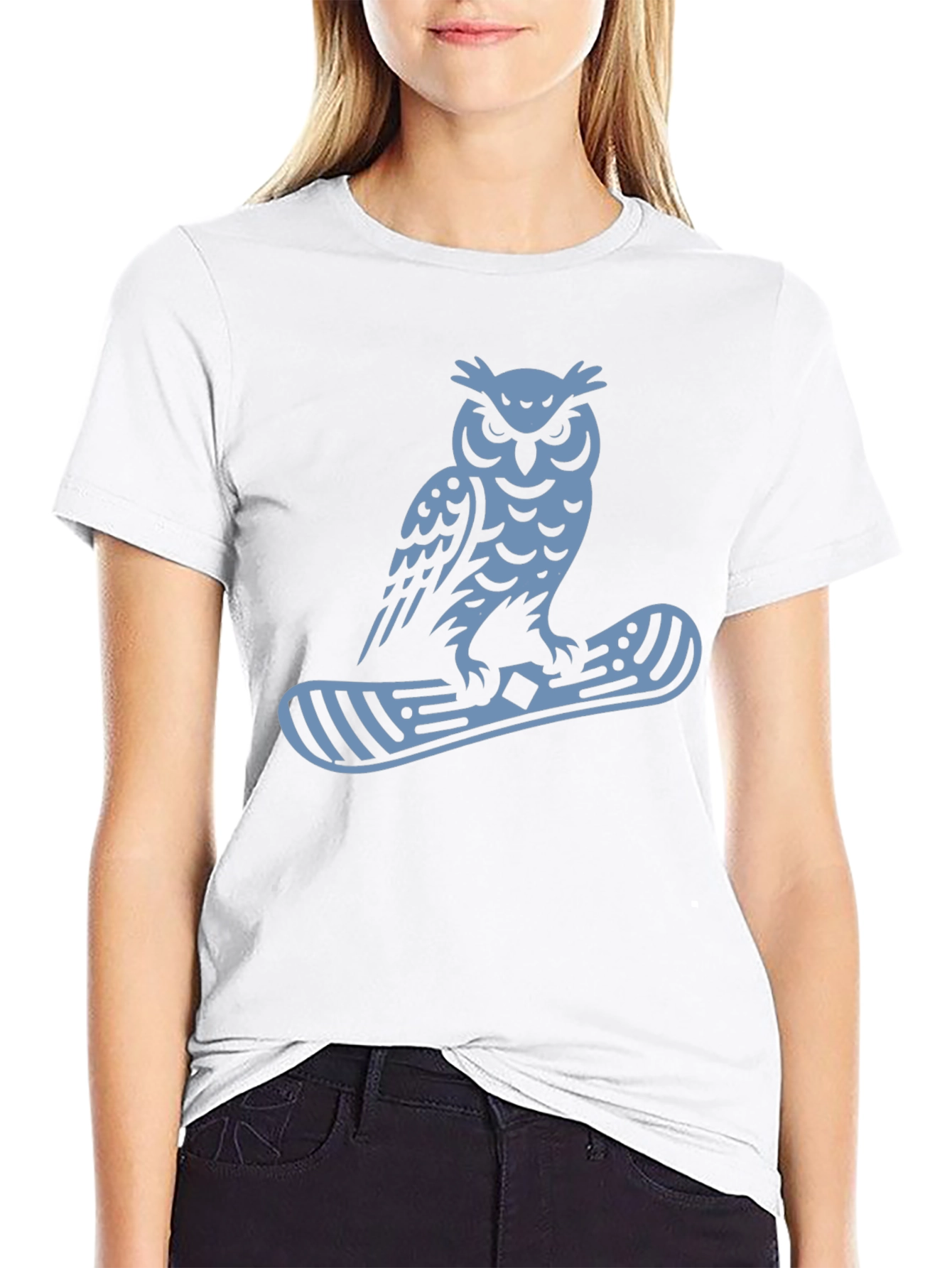 Owl Snowboard Graphic Tee - Black Cotton Casual T-Shirt