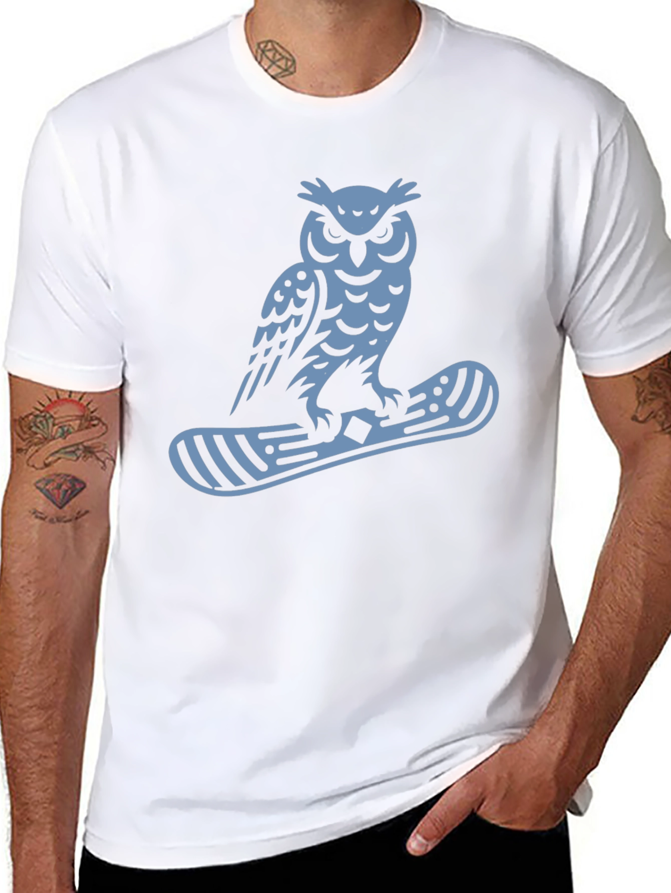 Owl Snowboard Graphic Tee - Black Cotton Casual T-Shirt