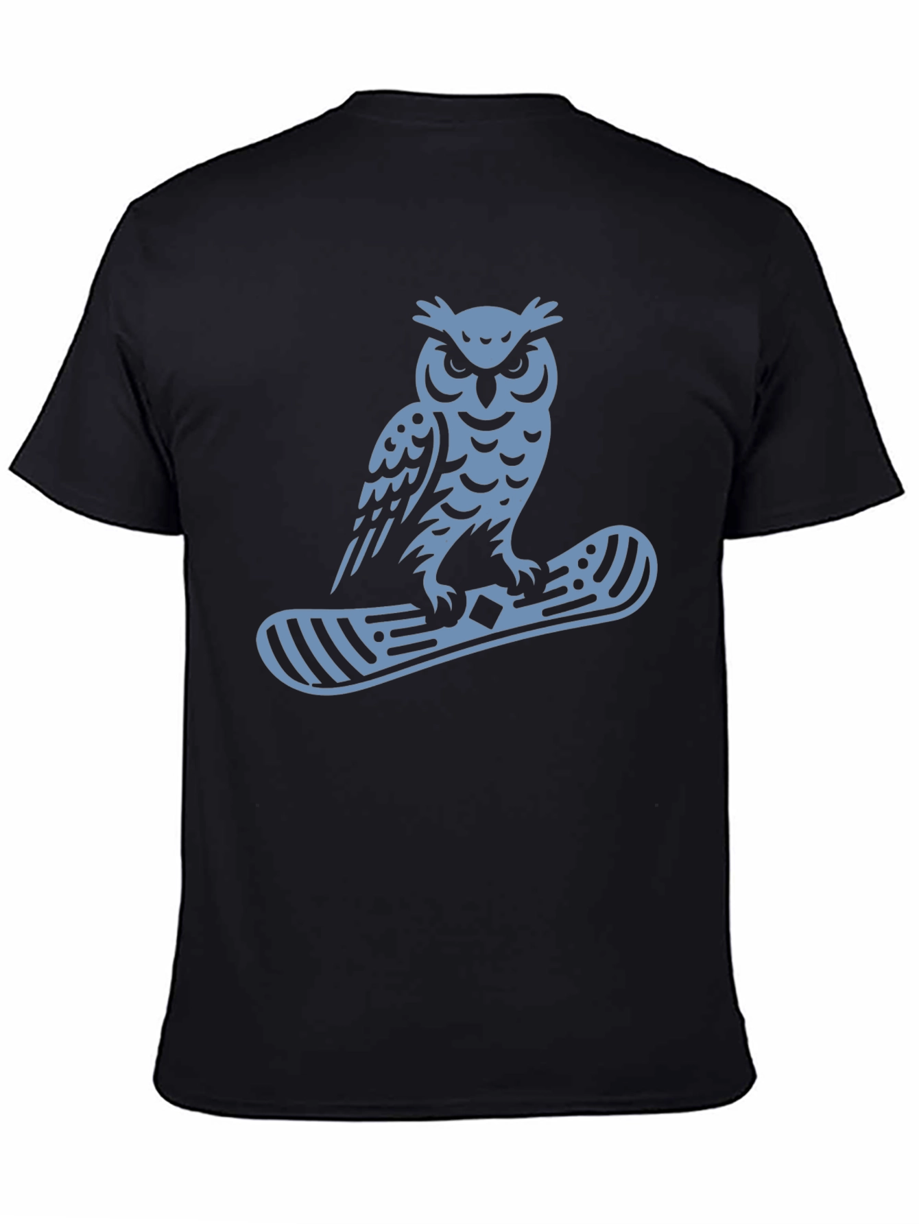 Owl Snowboard Graphic Tee - Black Cotton Casual T-Shirt