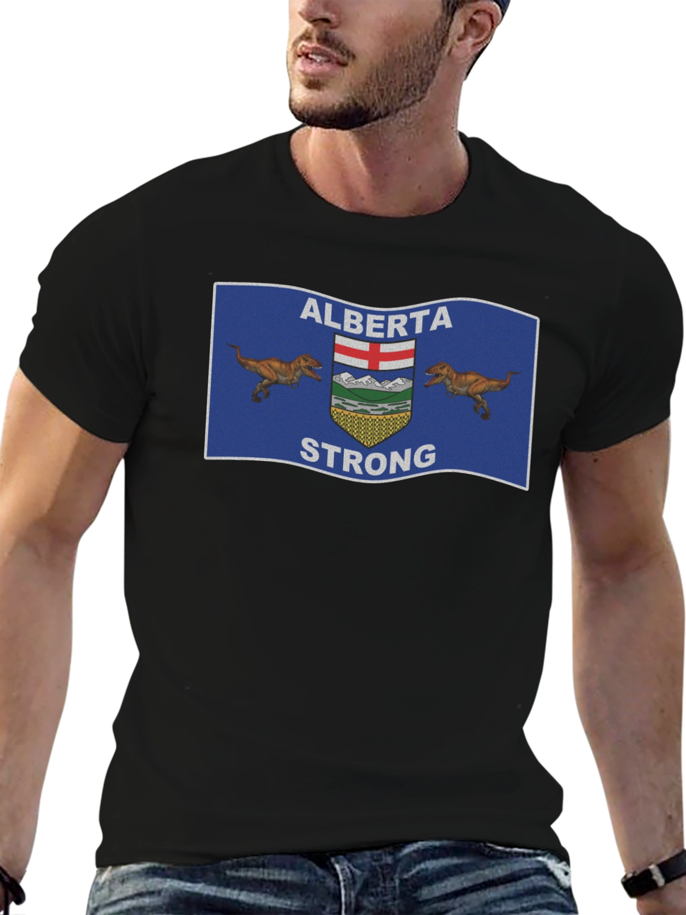 Alberta Strong T-Shirt: Dinosaur Flag Design