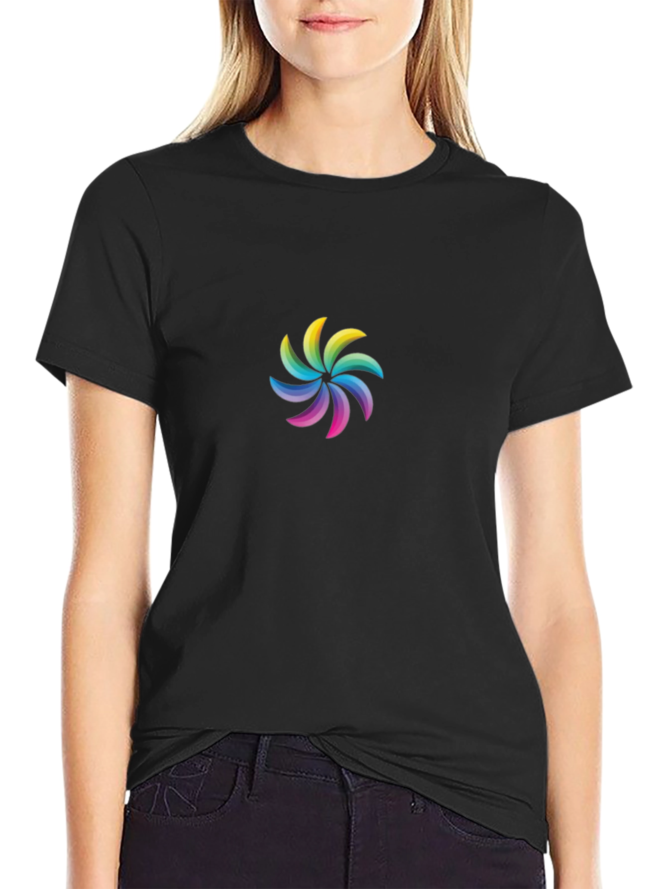 Rainbow Swirl Graphic Black T-Shirt
