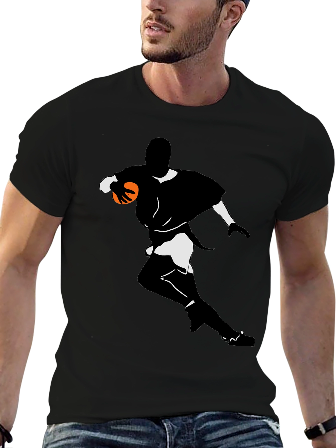 Rugby Player Graphic Tee - Black Cotton Blend
