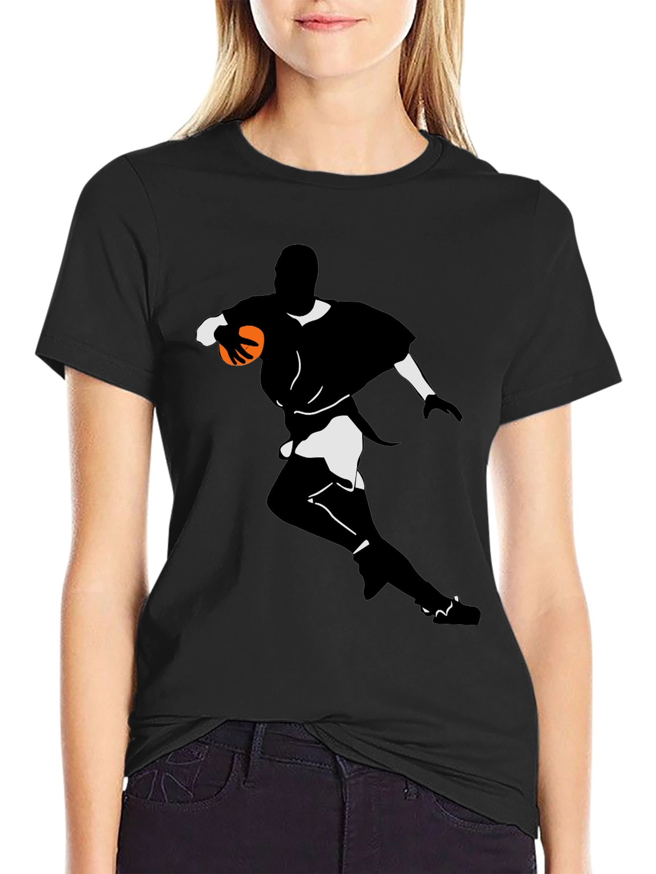 Rugby Player Graphic Tee - Black Cotton Blend