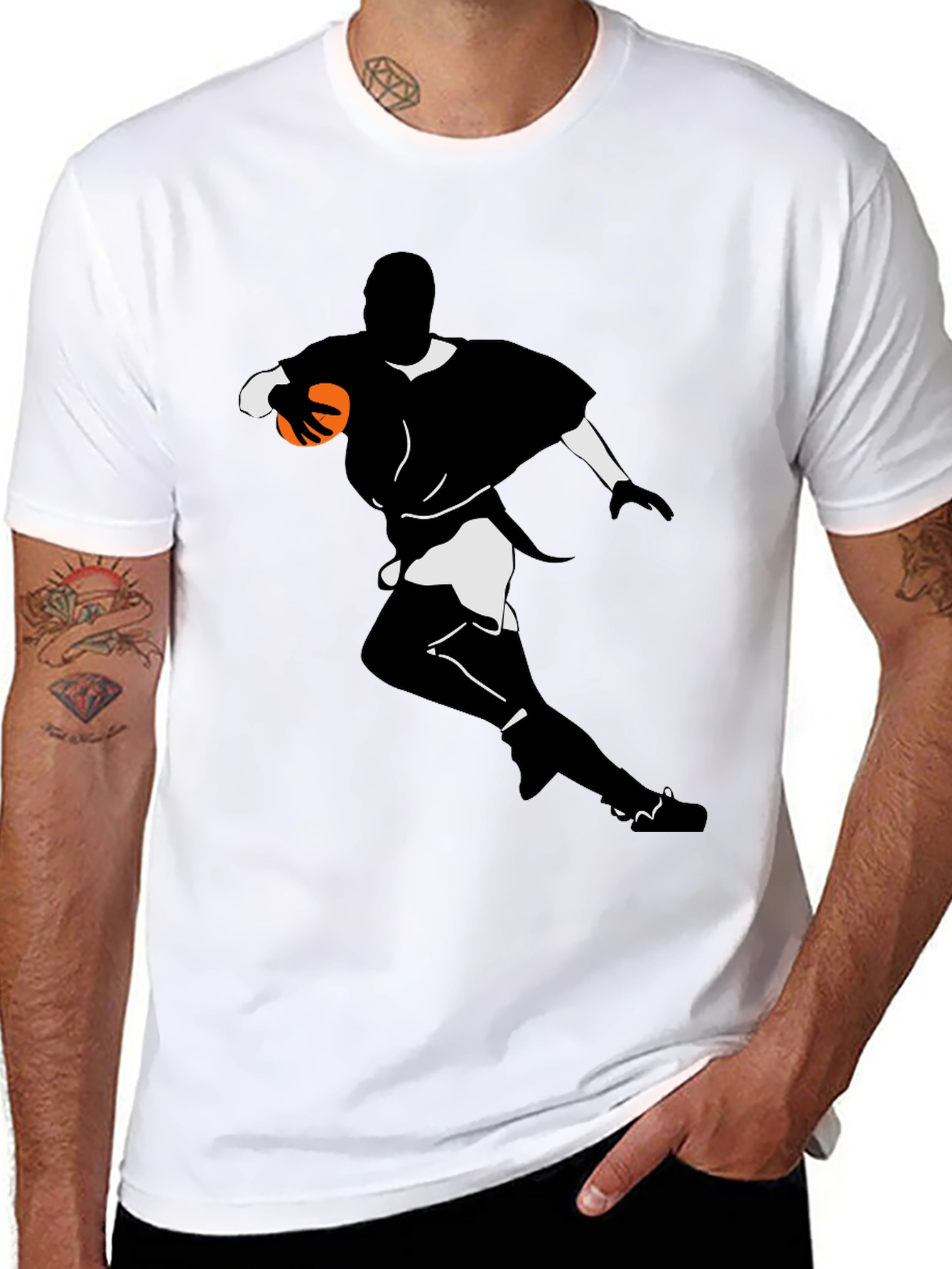 Rugby Player Graphic Tee - Black Cotton Blend