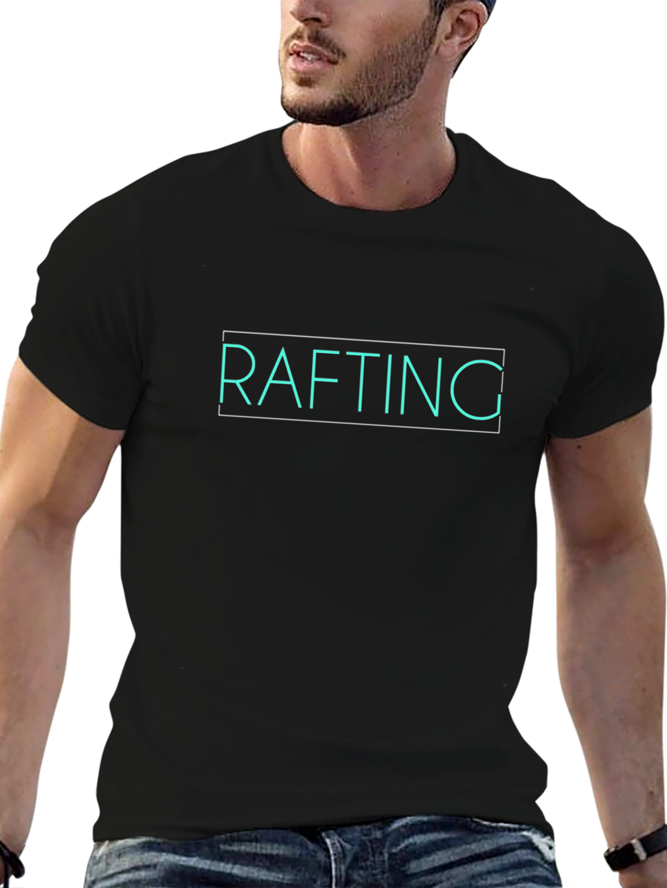 Rafting Graphic Tee - Black Cotton T-Shirt