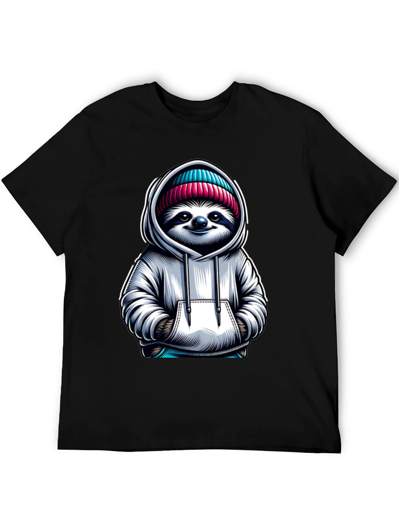 Sloth in Hoodie Graphic Tee - Casual Style