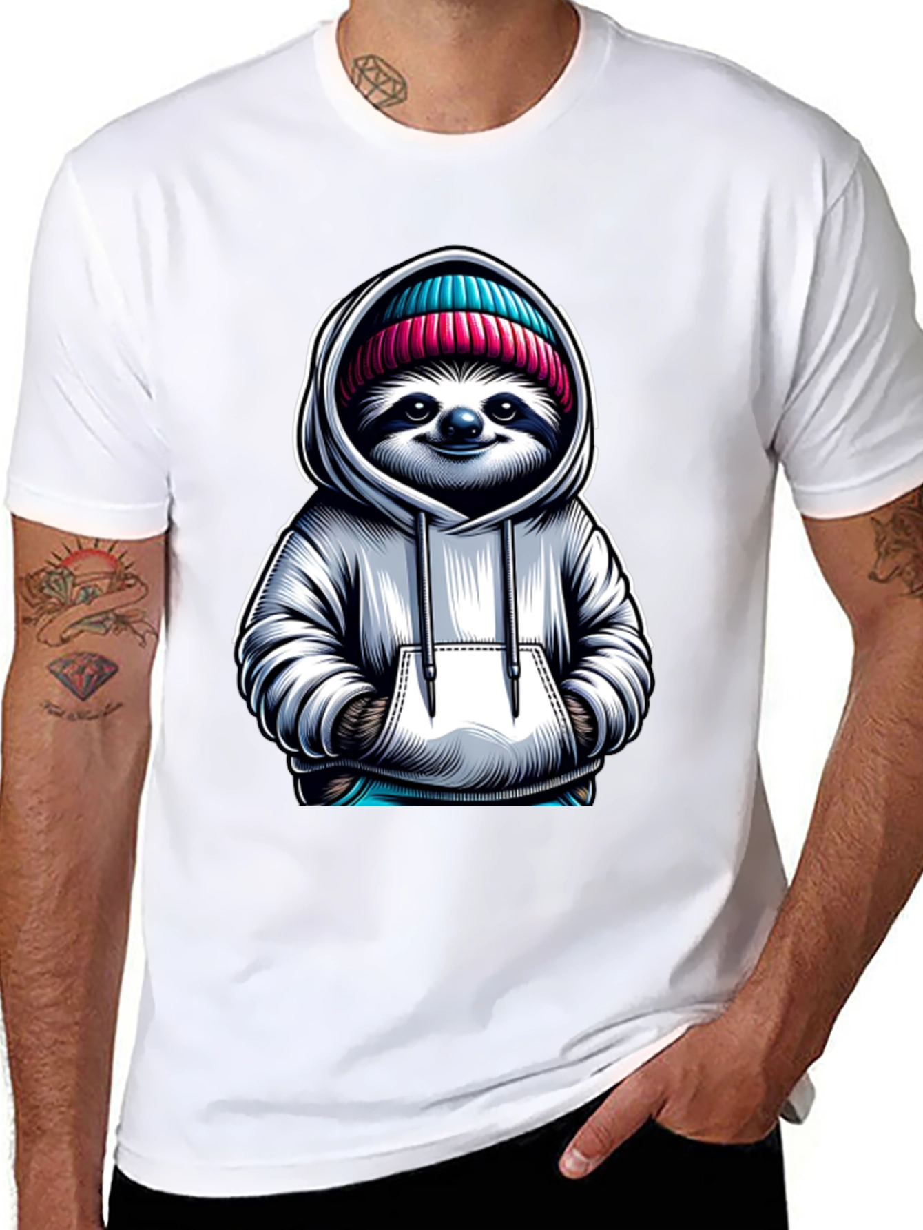 Sloth in Hoodie Graphic Tee - Casual Style