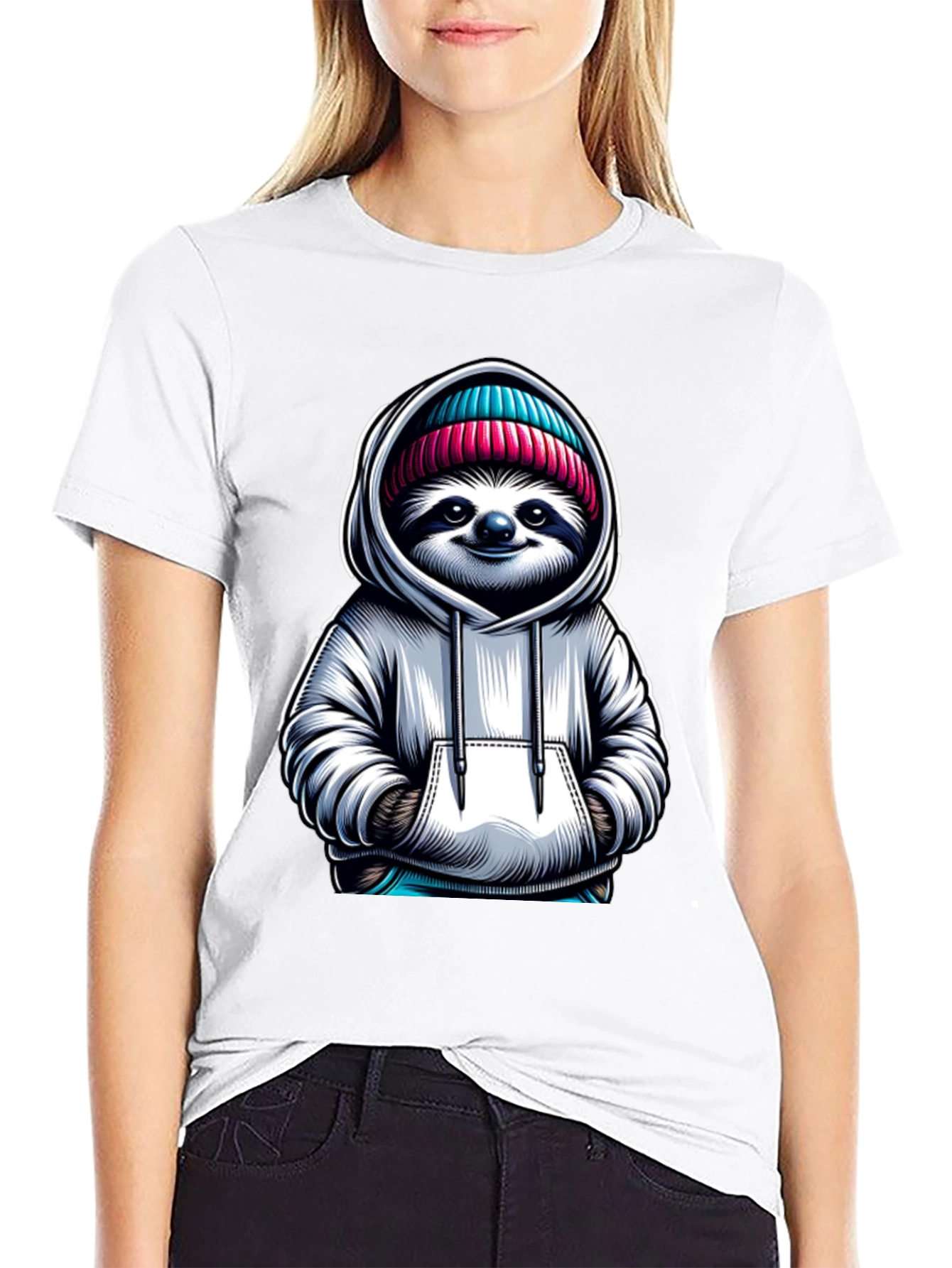 Sloth in Hoodie Graphic Tee - Casual Style