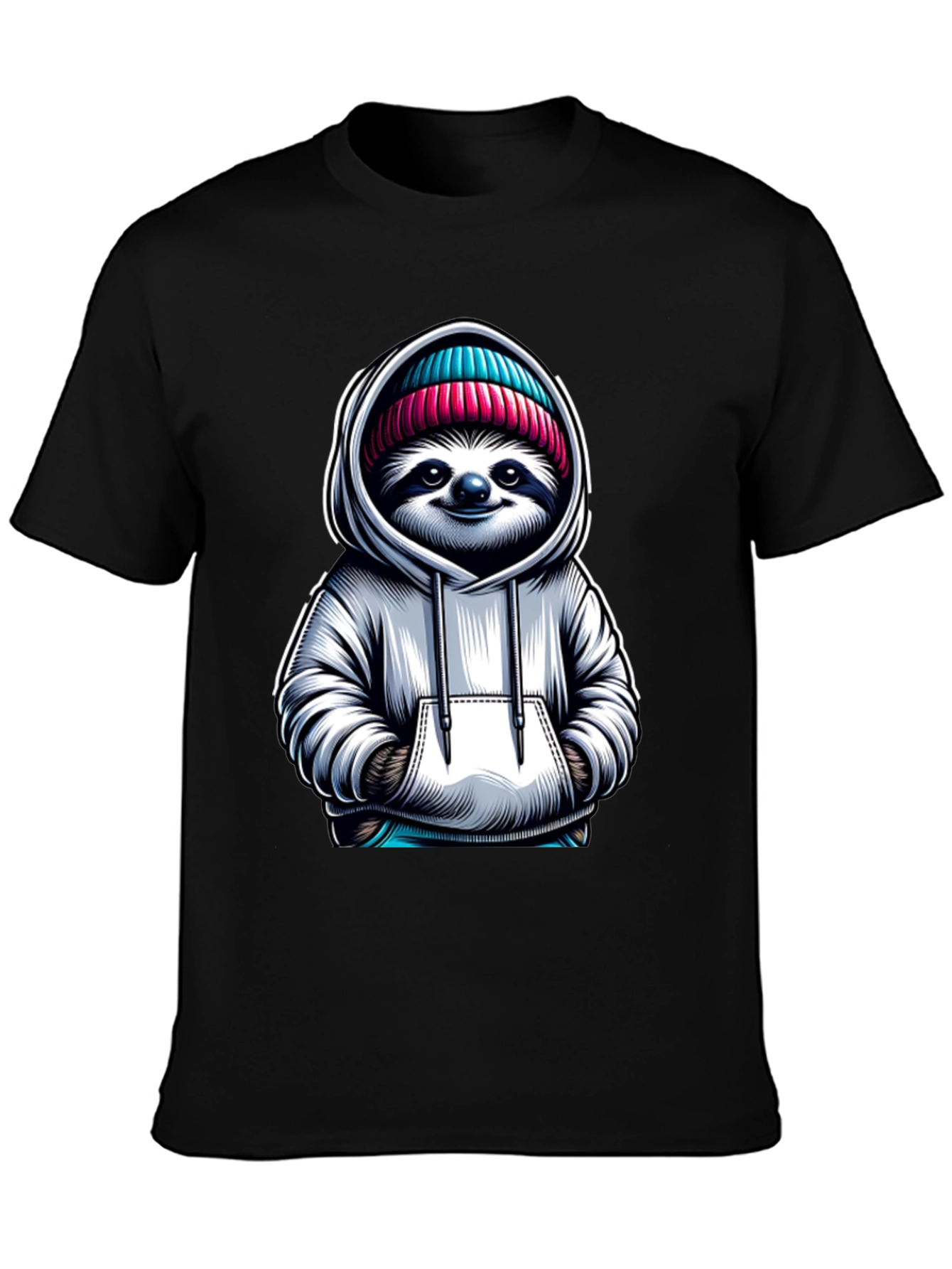 Sloth in Hoodie Graphic Tee - Casual Style