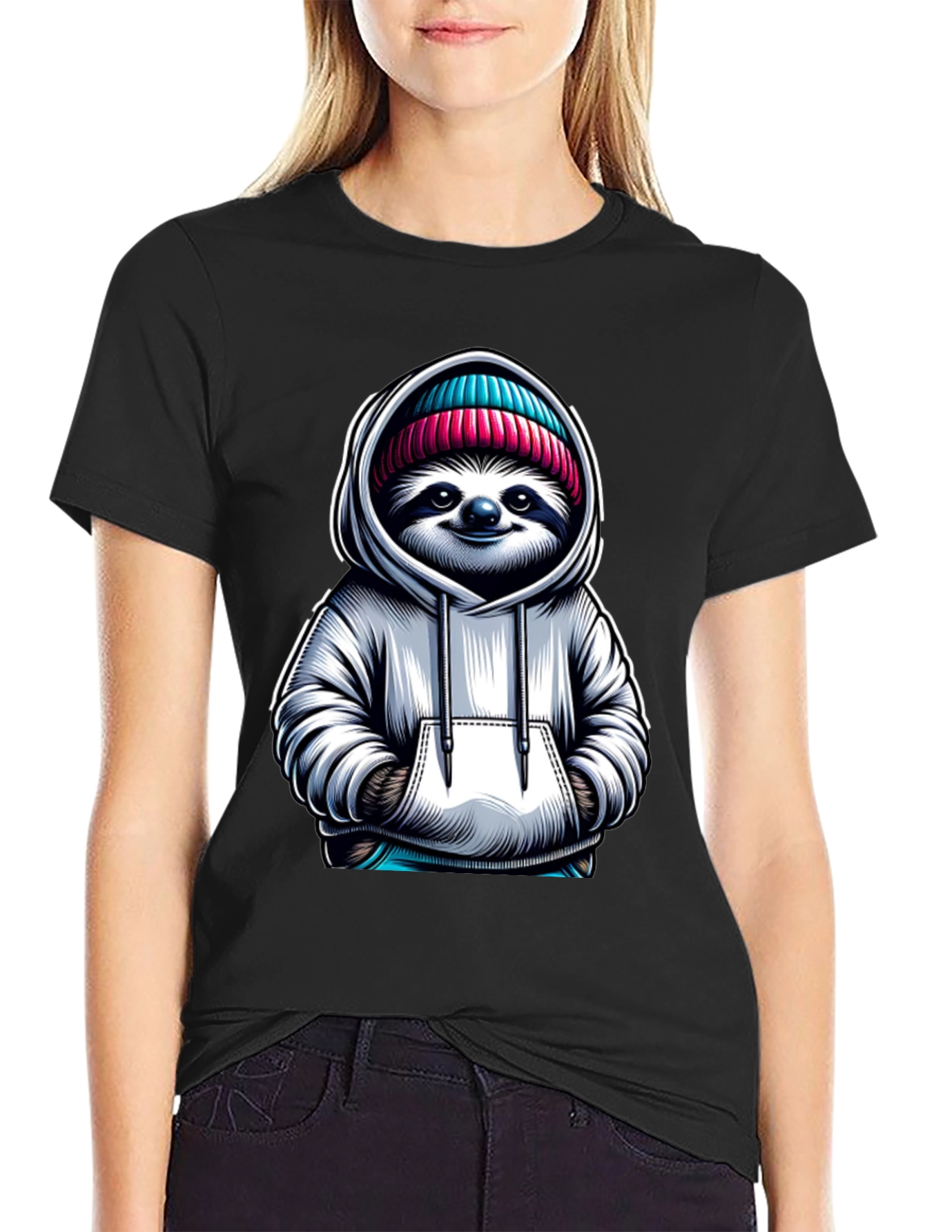 Sloth in Hoodie Graphic Tee - Casual Style