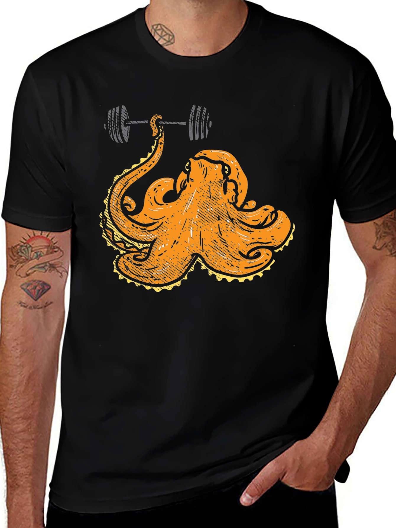 Octopus Lifting Barbell Graphic T-Shirt