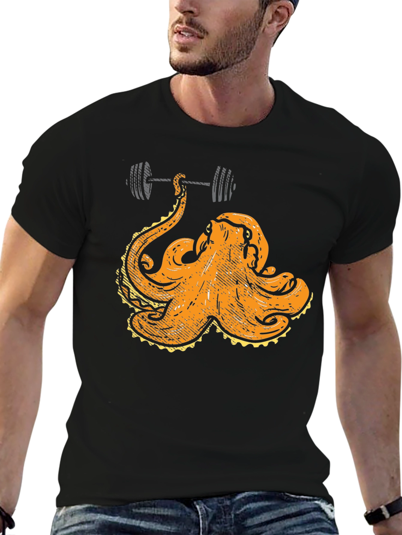 Octopus Lifting Barbell Graphic T-Shirt