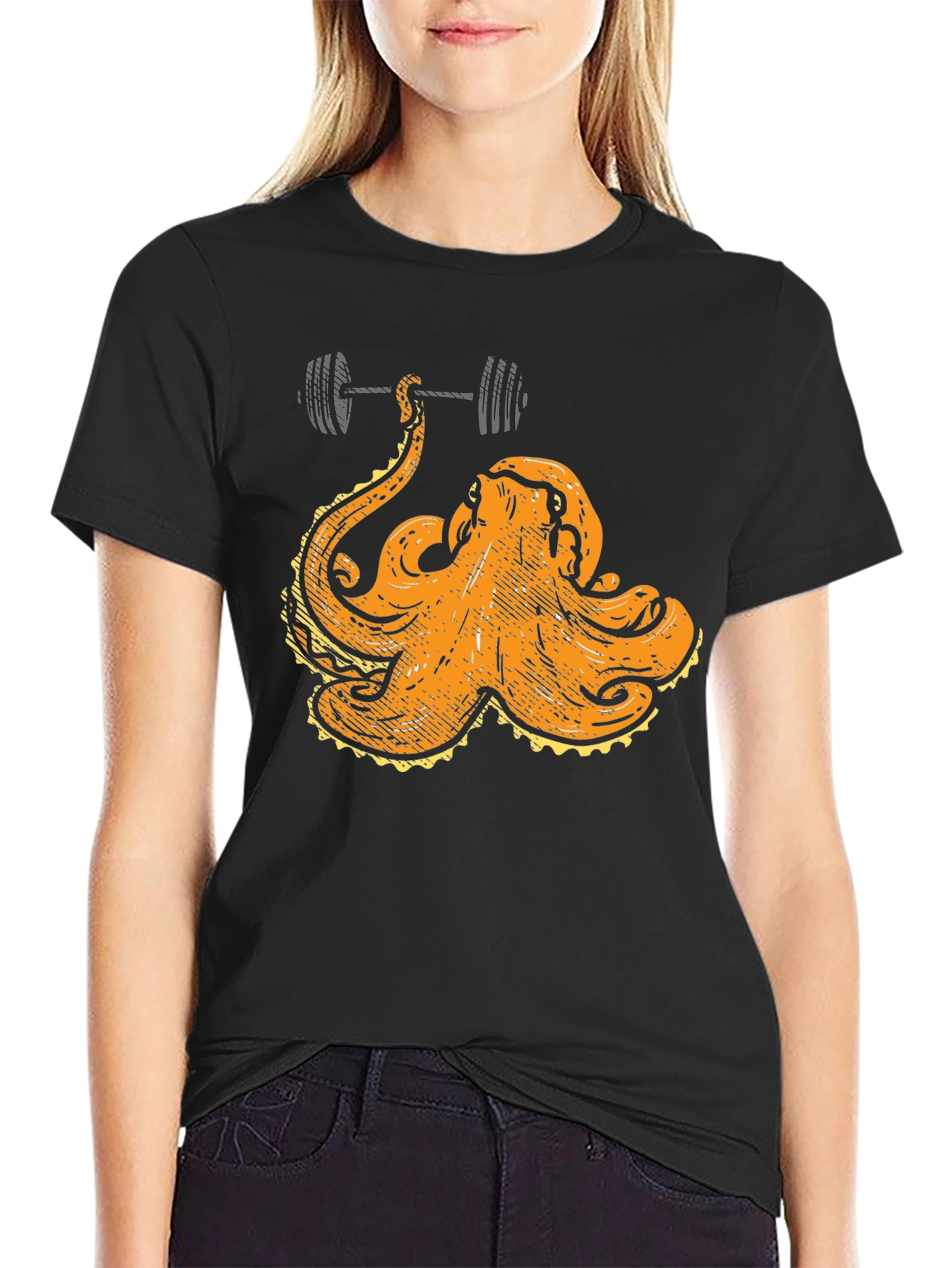 Octopus Lifting Barbell Graphic T-Shirt