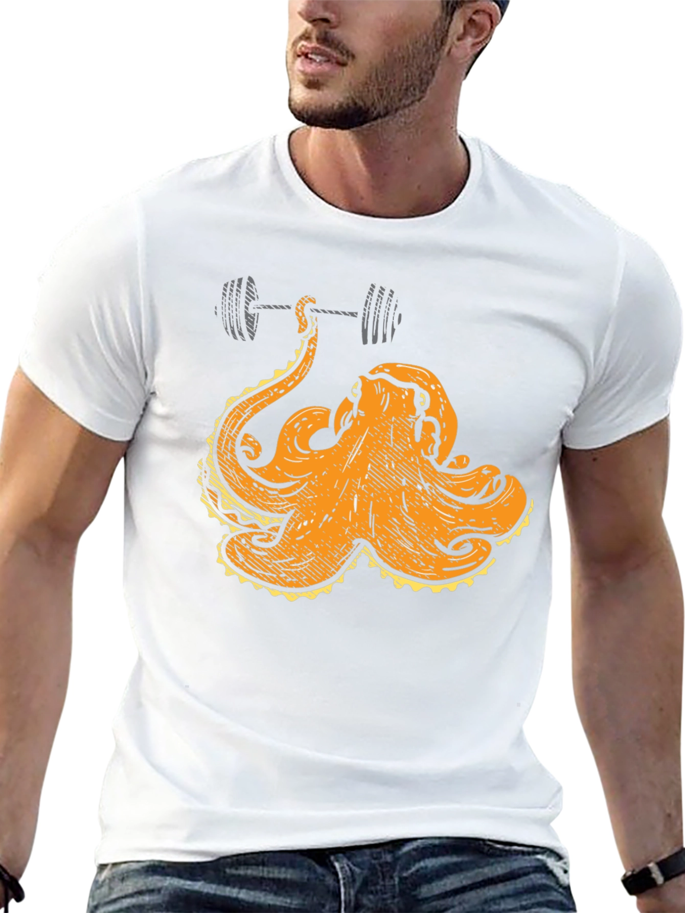 Octopus Lifting Barbell Graphic T-Shirt