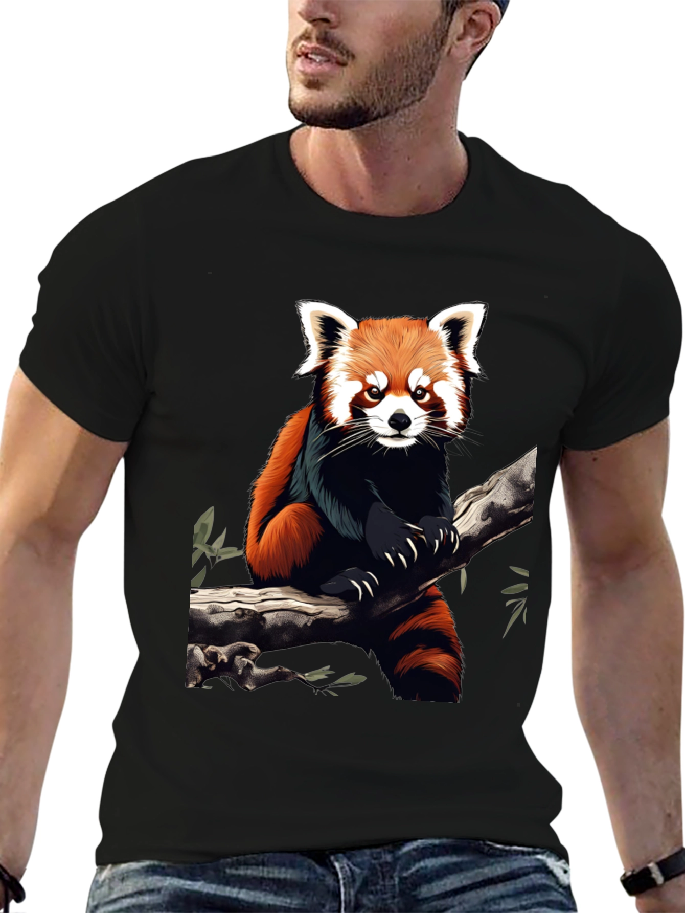Red Panda Graphic Tee - Black Cotton Blend