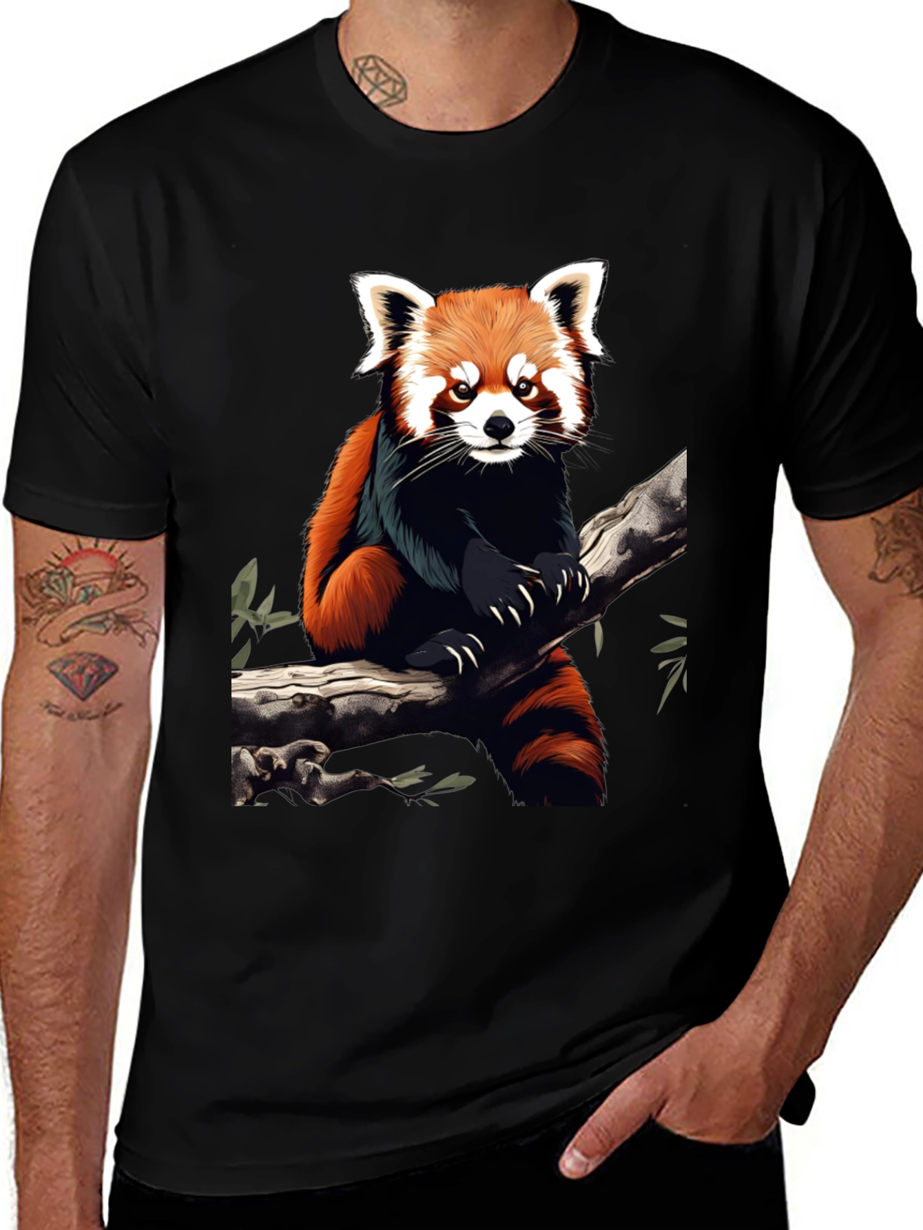 Red Panda Graphic Tee - Black Cotton Blend
