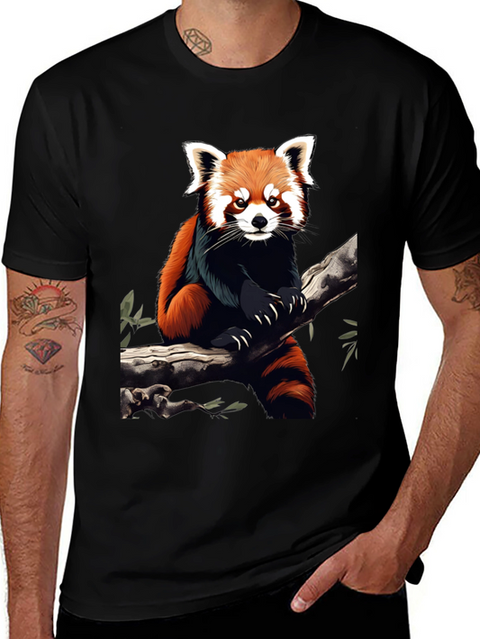 Red Panda Graphic Tee - Black Cotton Blend