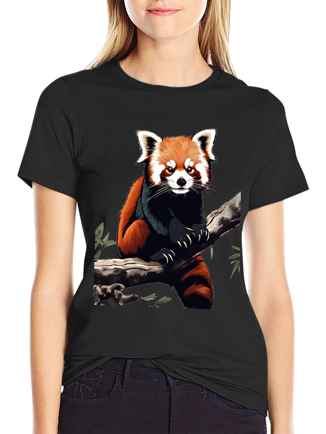 Red Panda Graphic Tee - Black Cotton Blend