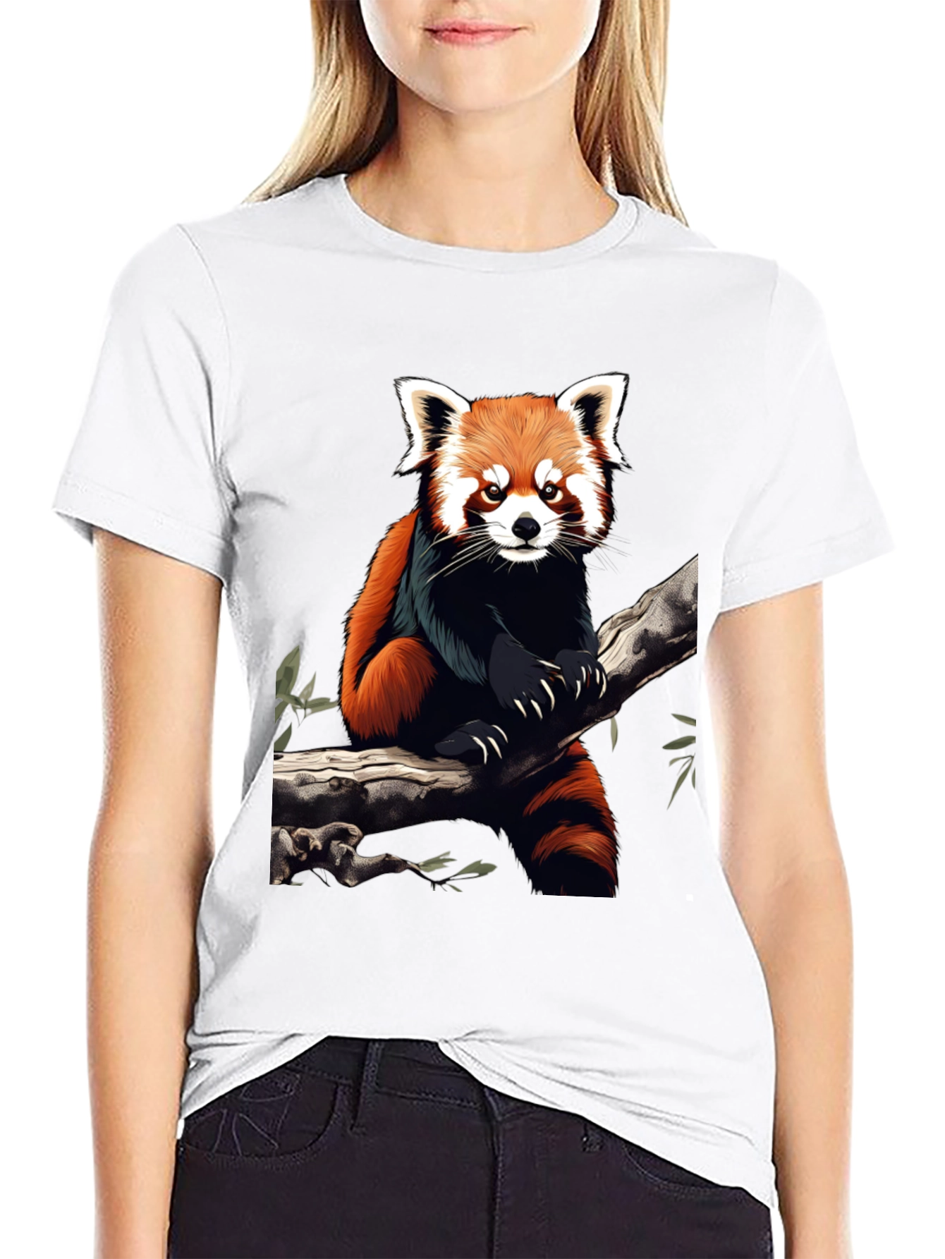 Red Panda Graphic Tee - Black Cotton Blend