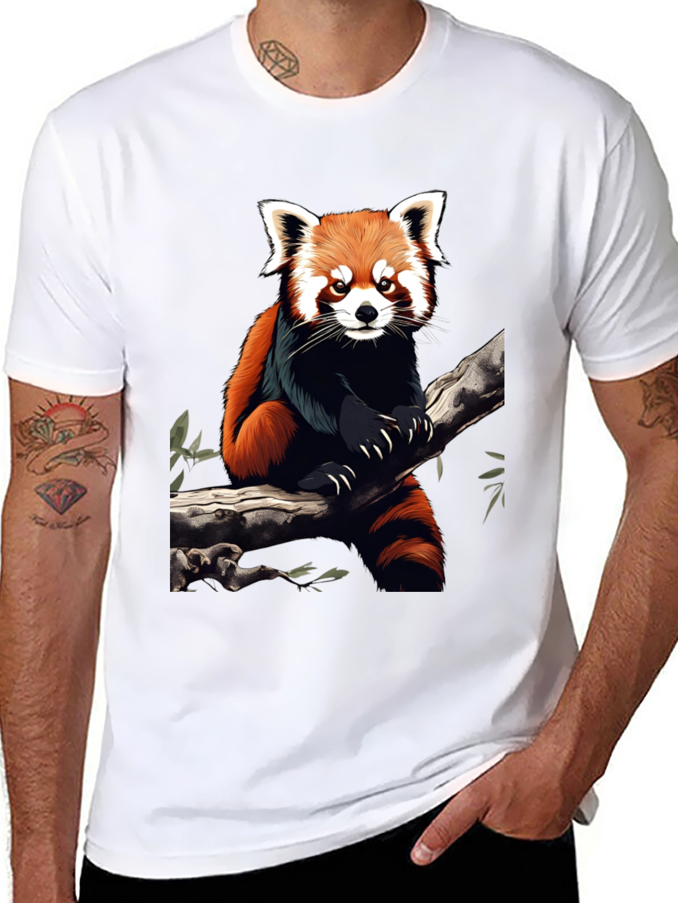 Red Panda Graphic Tee - Black Cotton Blend