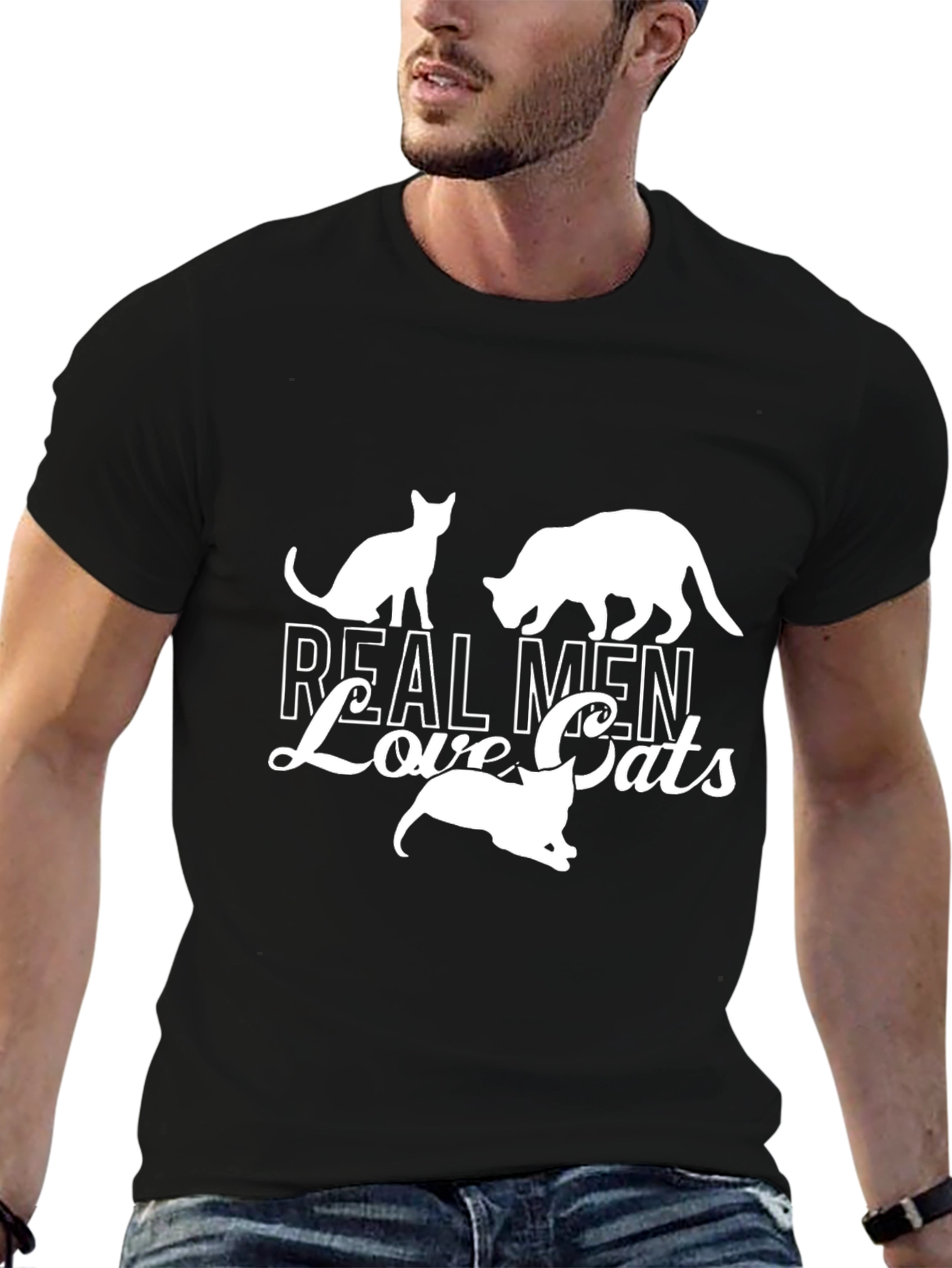 Real Men Love Cats Black T-Shirt