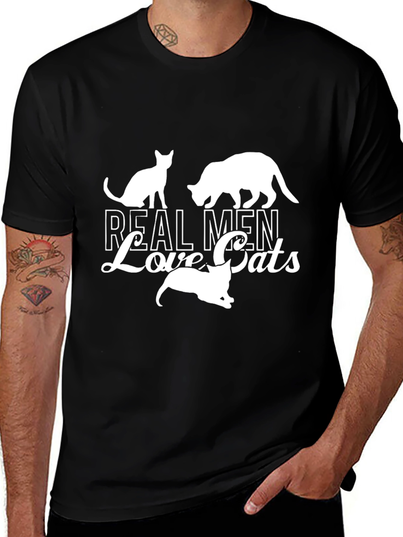 Real Men Love Cats Black T-Shirt