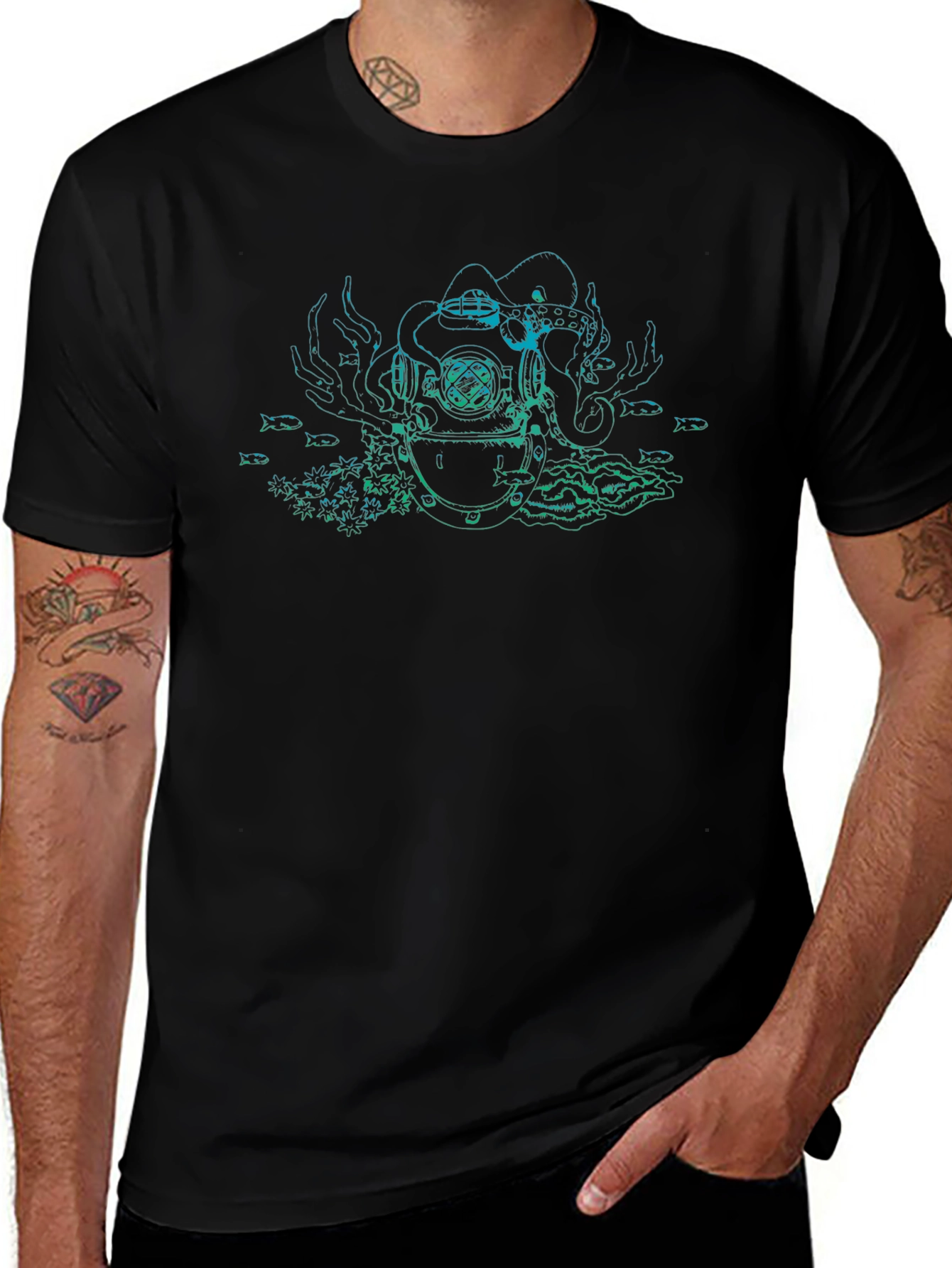 Octopus Diver Helmet Graphic Tee