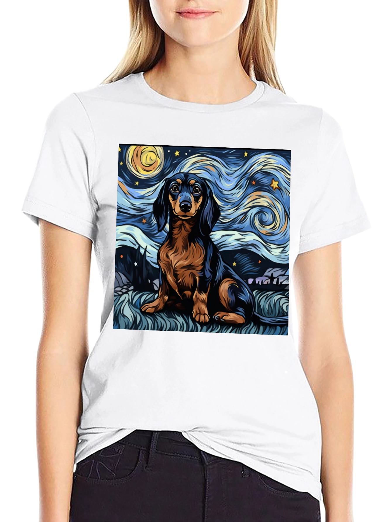 Starry Dachshund Art T-Shirt