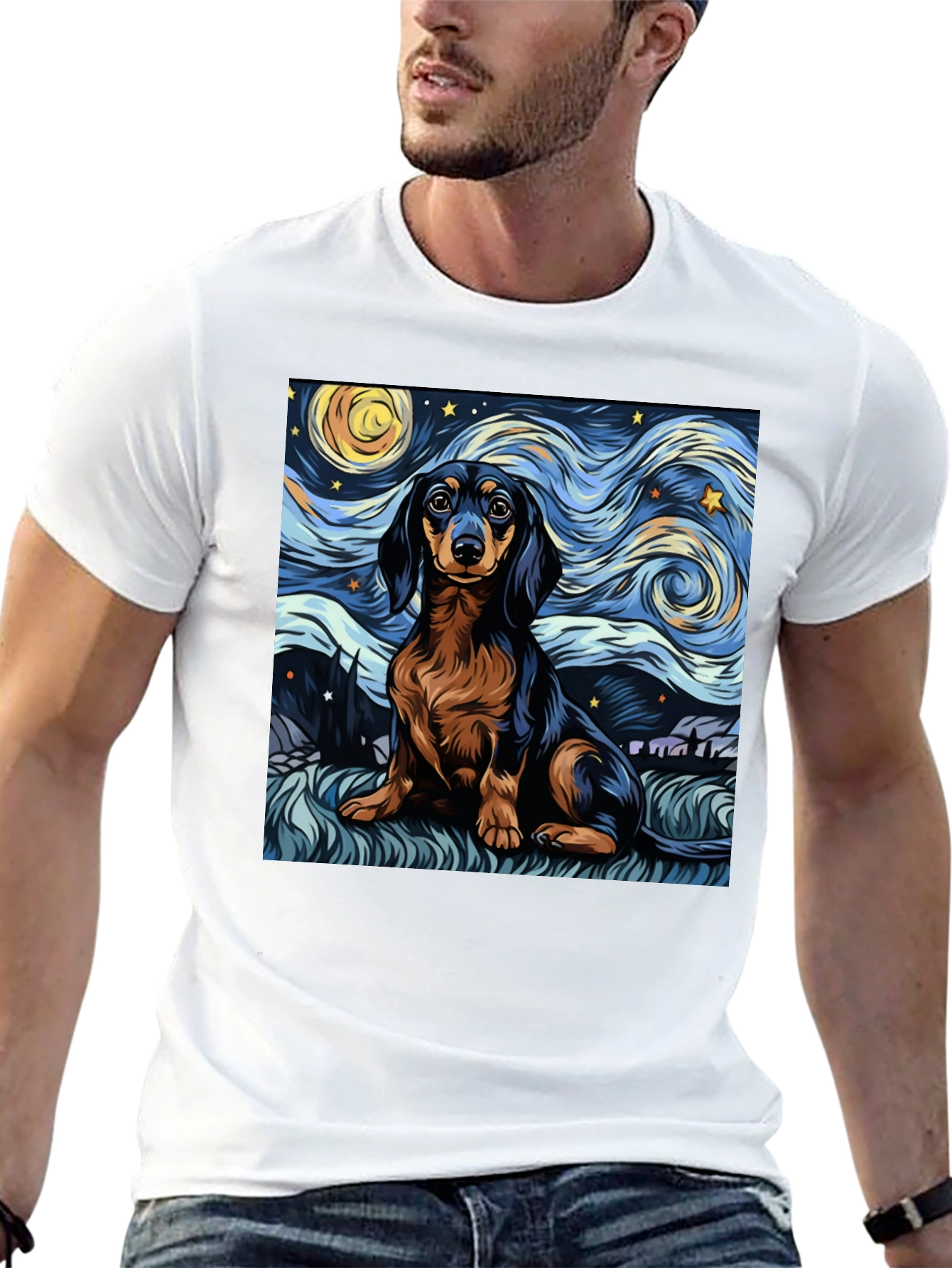 Starry Dachshund Art T-Shirt