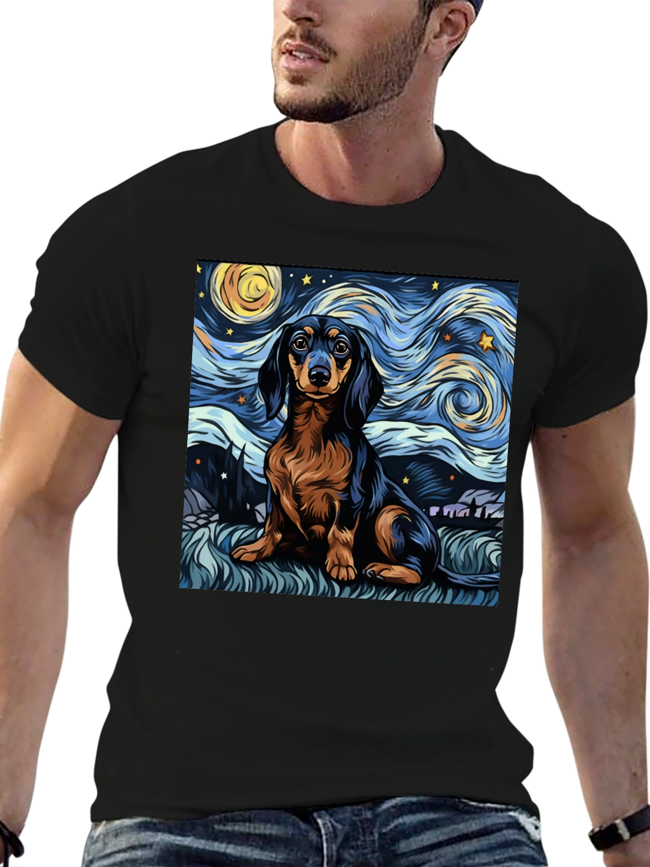 Starry Dachshund Art T-Shirt