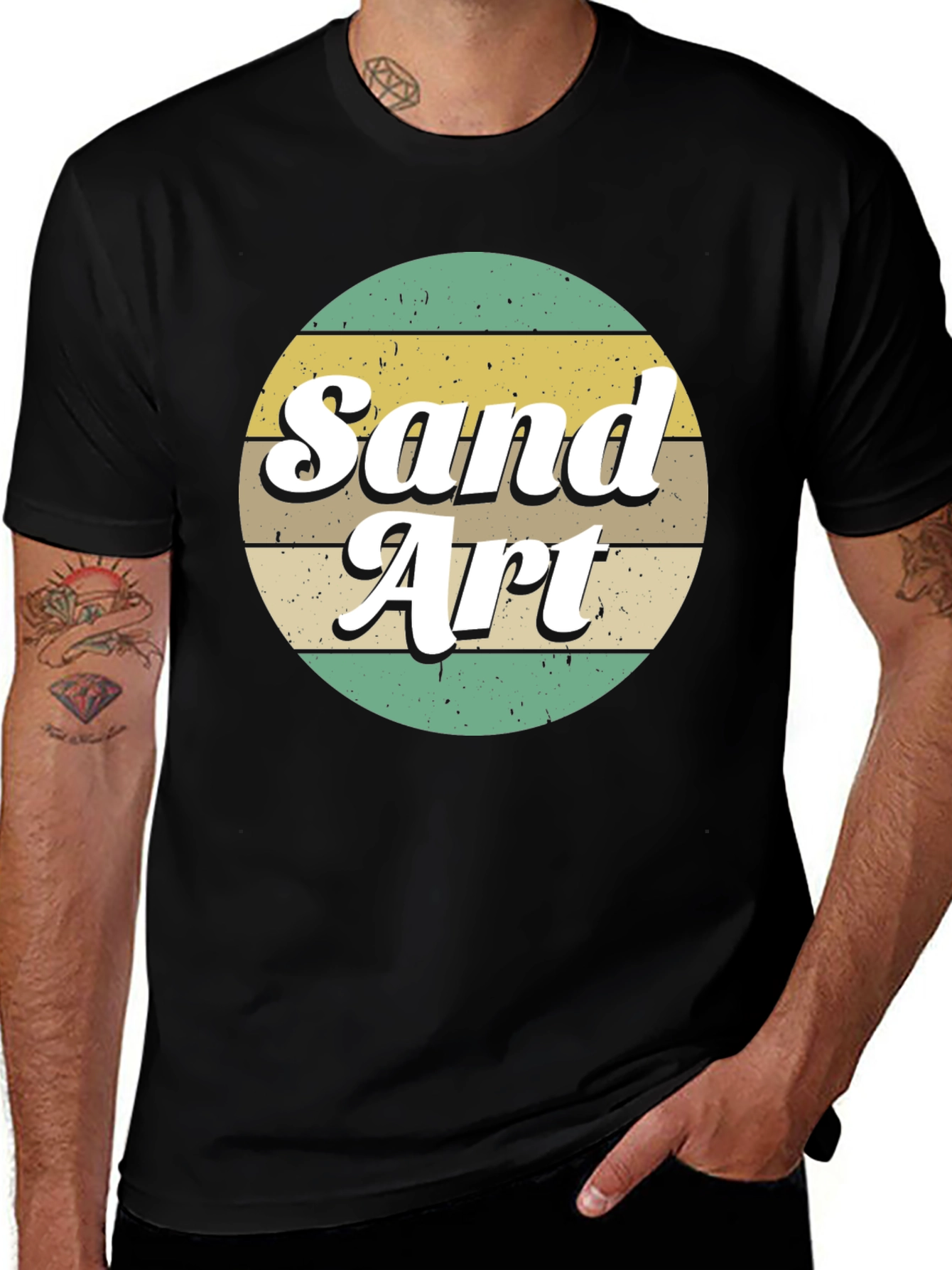 Retro Sand Art Graphic T-Shirt - Black