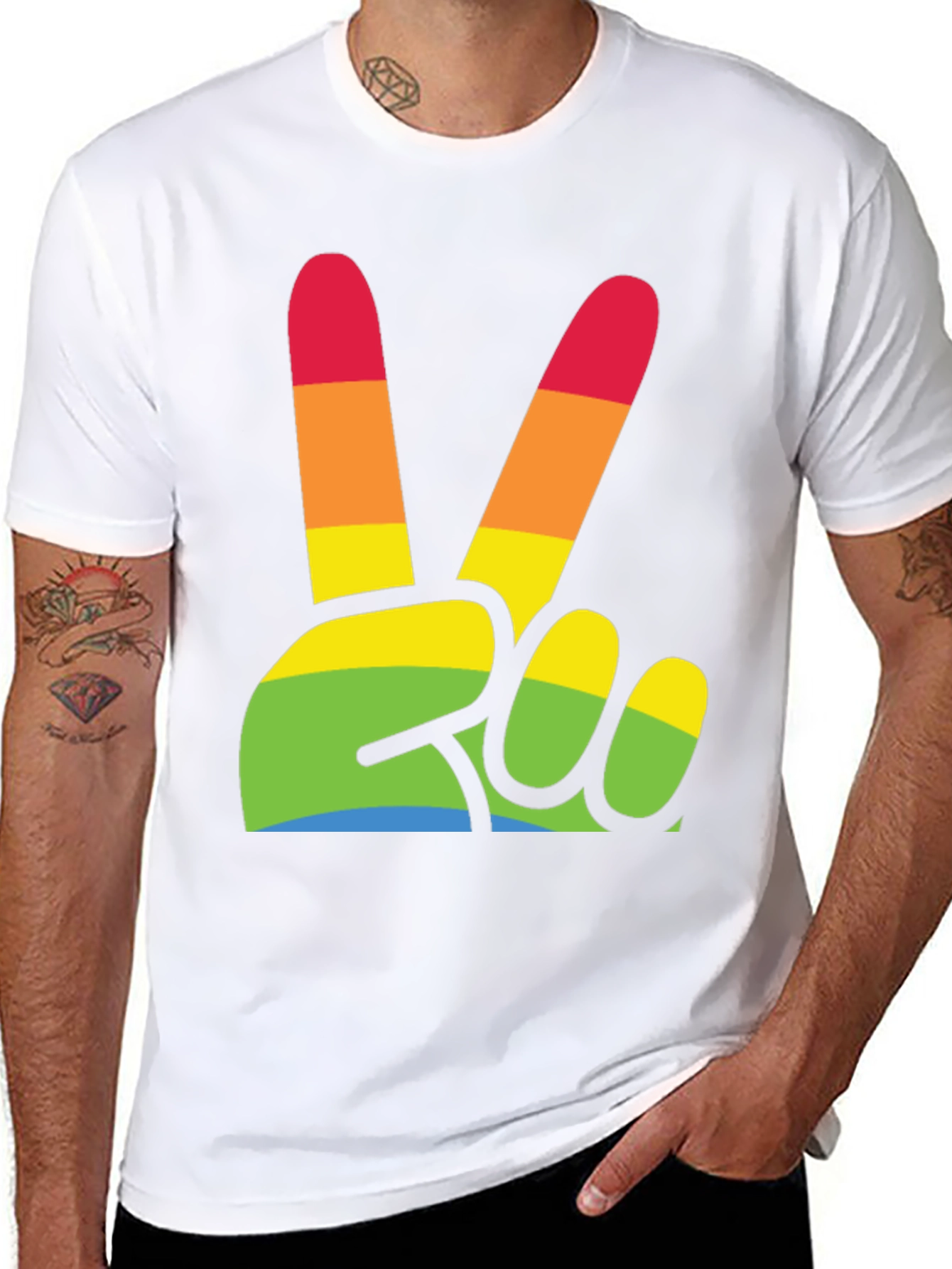 Rainbow Peace Sign Graphic T-Shirt