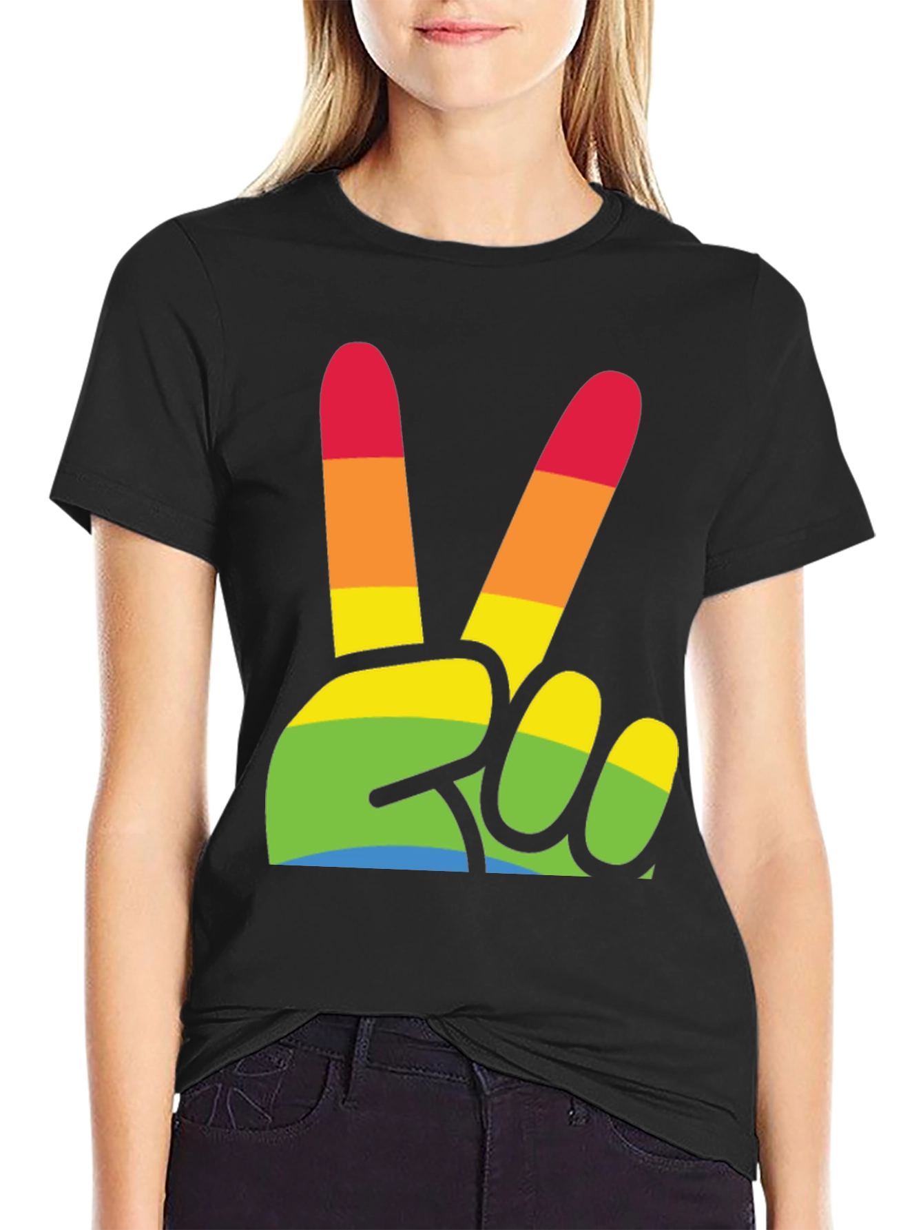 Rainbow Peace Sign Graphic T-Shirt