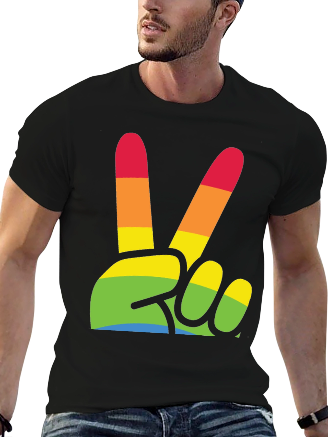 Rainbow Peace Sign Graphic T-Shirt