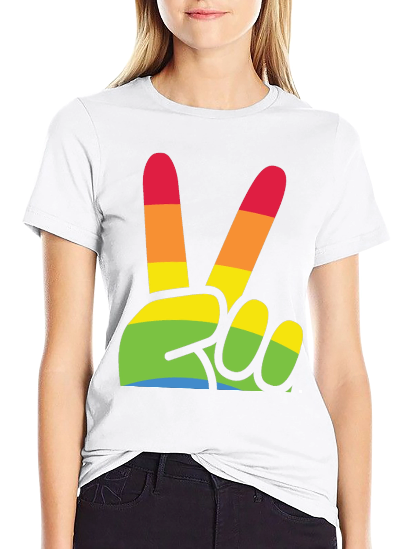 Rainbow Peace Sign Graphic T-Shirt