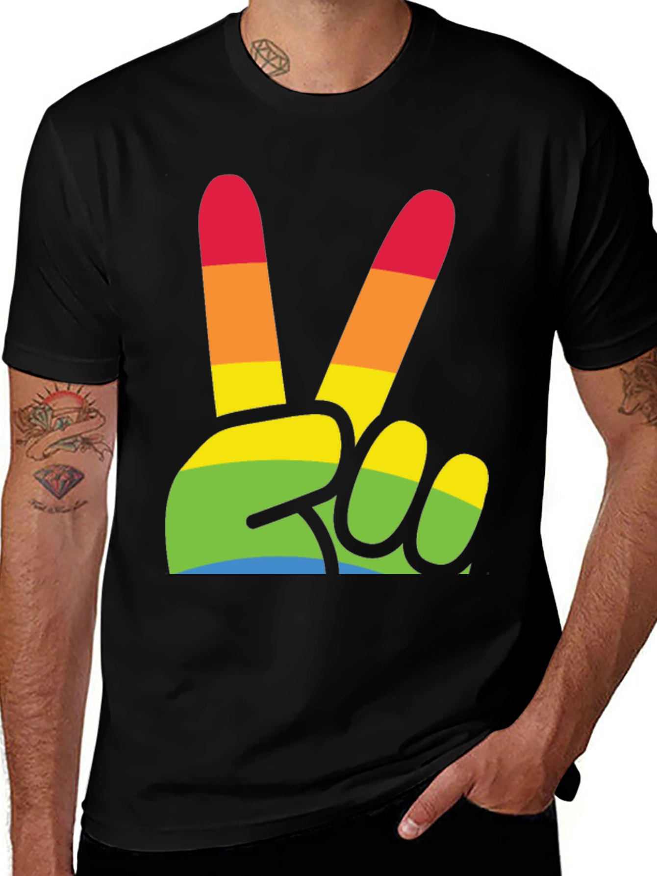 Rainbow Peace Sign Graphic T-Shirt
