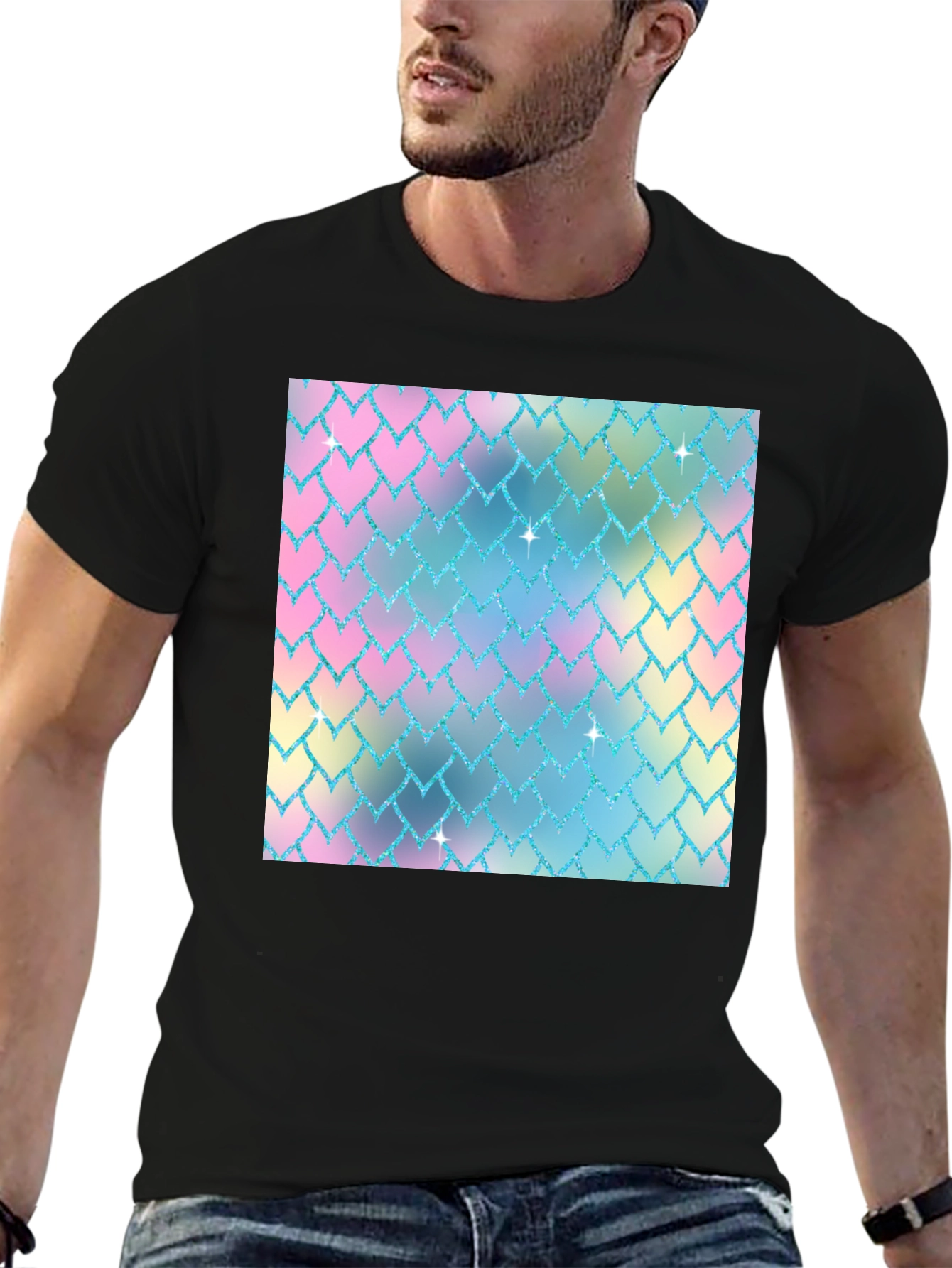 Pastel Scale Print Black T-Shirt