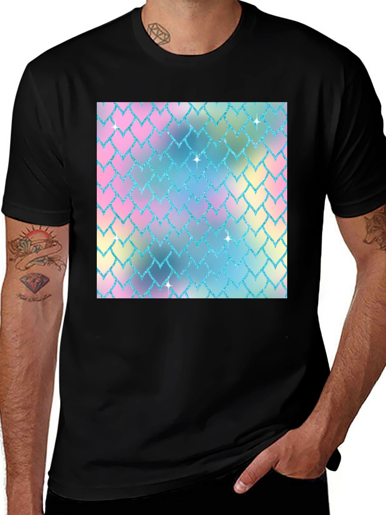 Pastel Scale Print Black T-Shirt