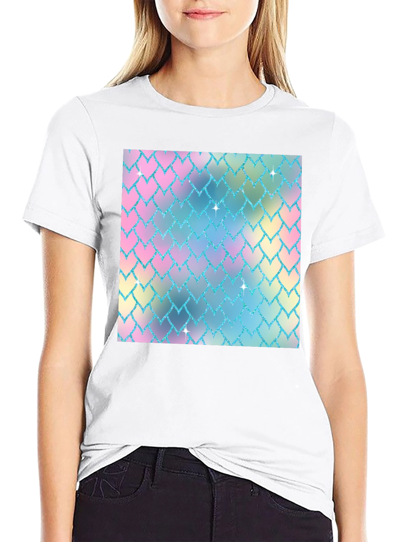 Pastel Scale Print Black T-Shirt
