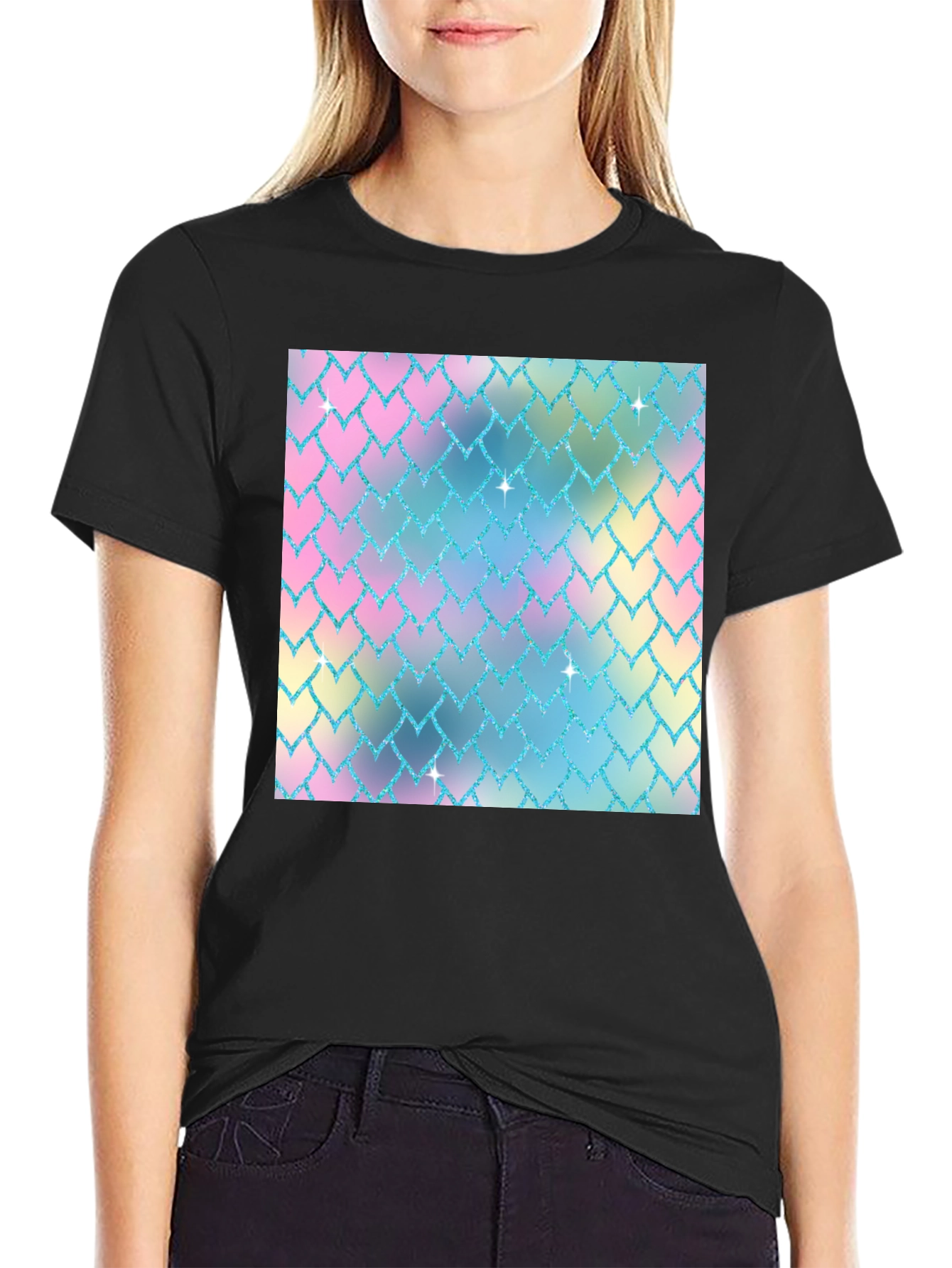 Pastel Scale Print Black T-Shirt