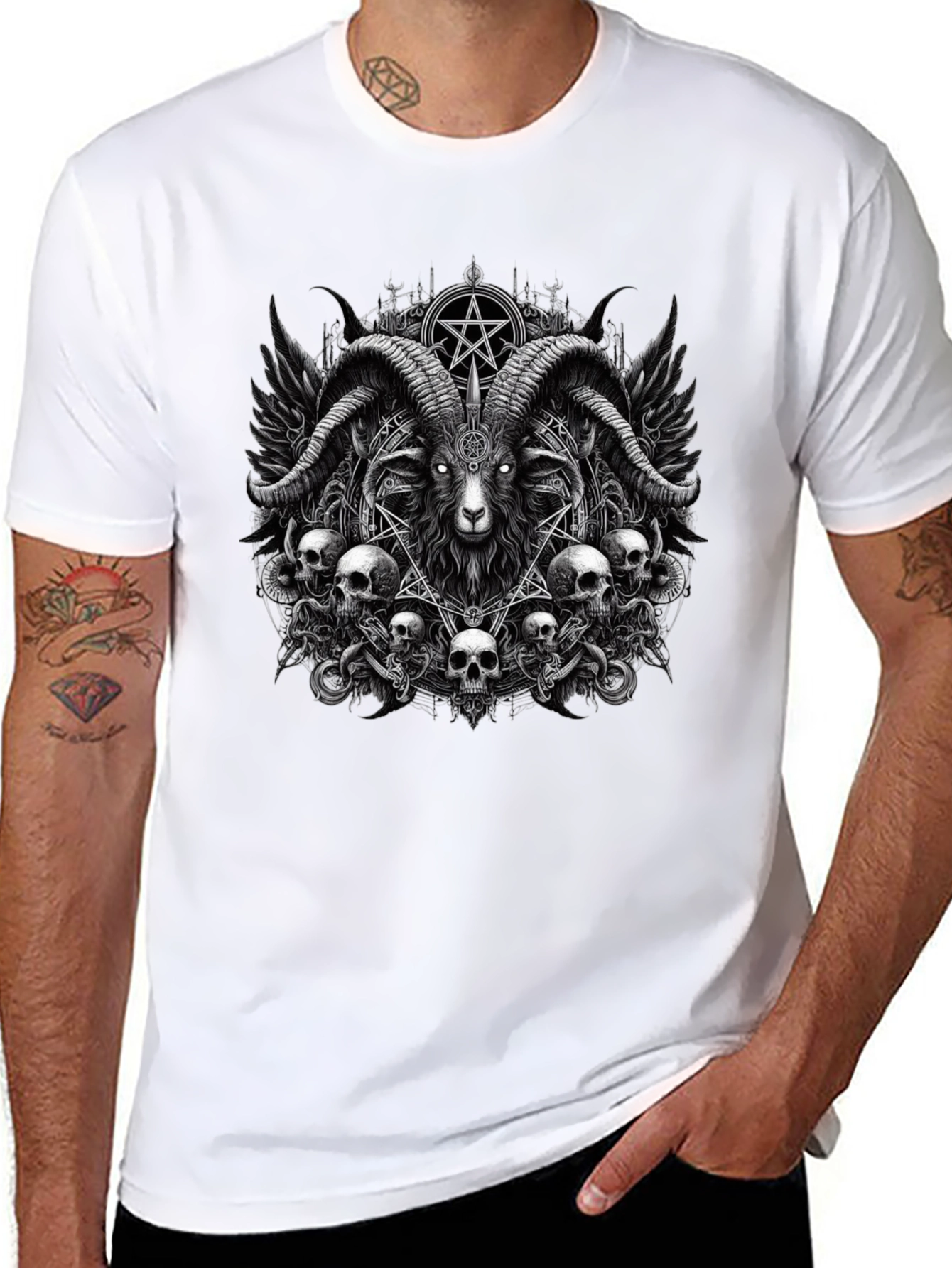 Baphomet Skull Graphic Tee - Dark Satanic Design