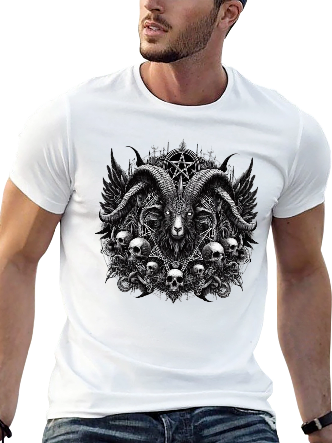 Baphomet Skull Graphic Tee - Dark Satanic Design