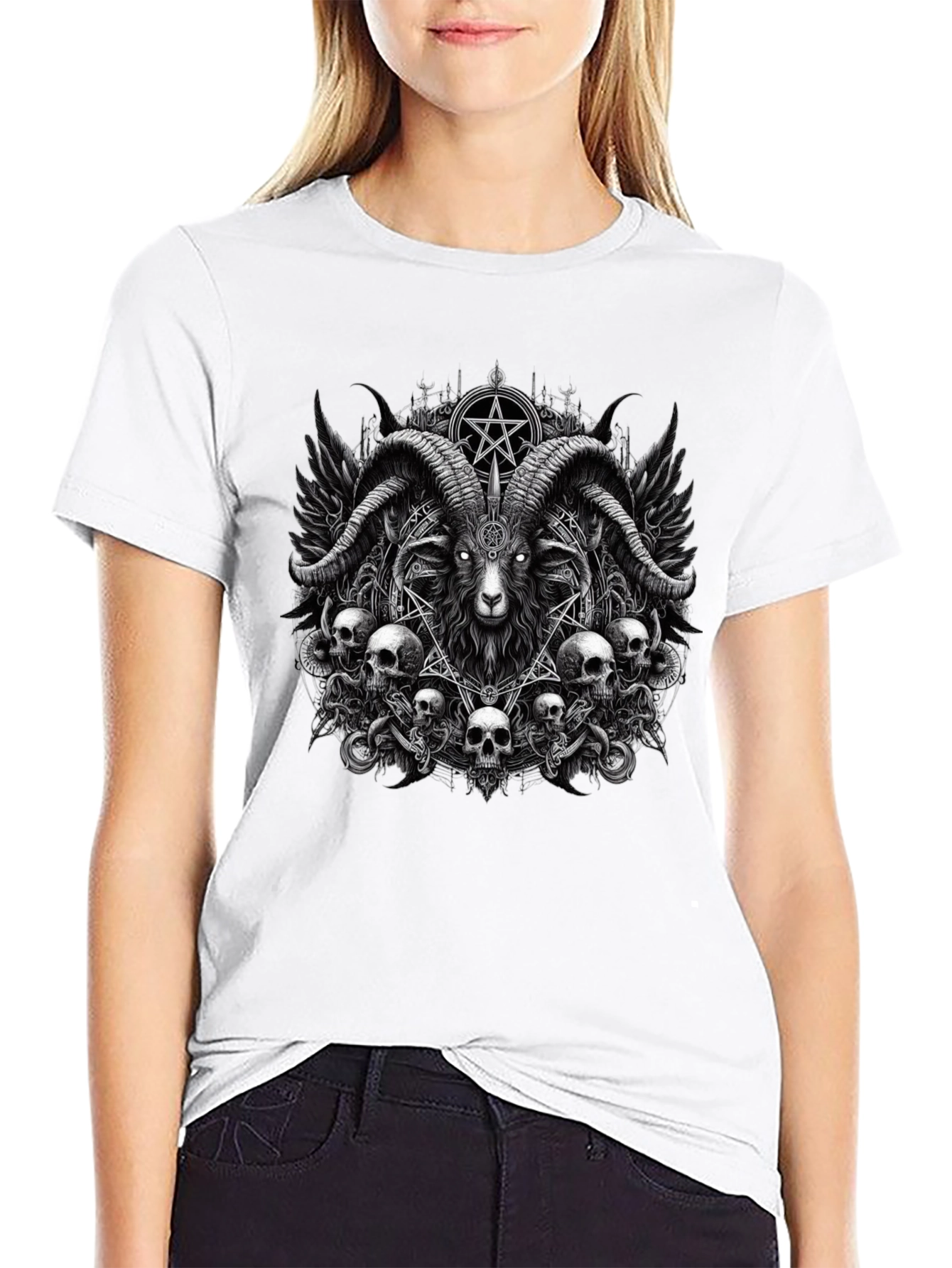 Baphomet Skull Graphic Tee - Dark Satanic Design