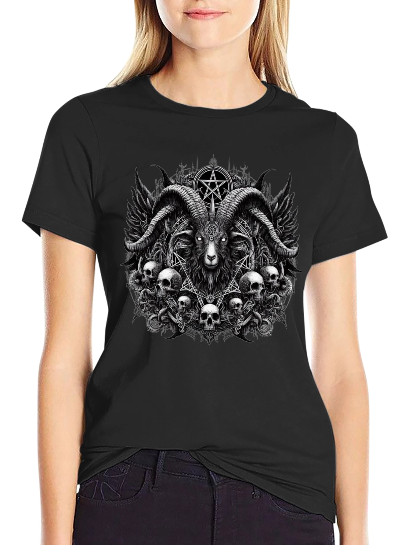 Baphomet Skull Graphic Tee - Dark Satanic Design
