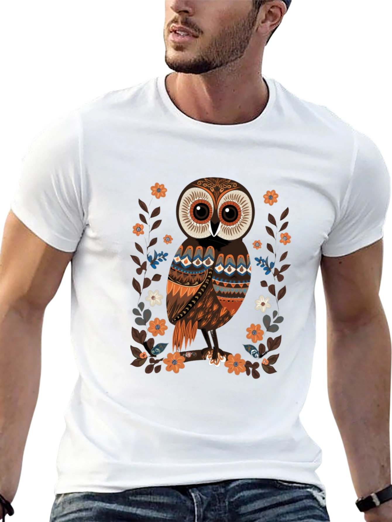 Owl Graphic Print Mens Black T-Shirt