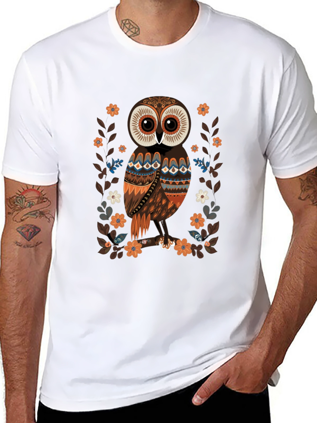 Owl Graphic Print Mens Black T-Shirt